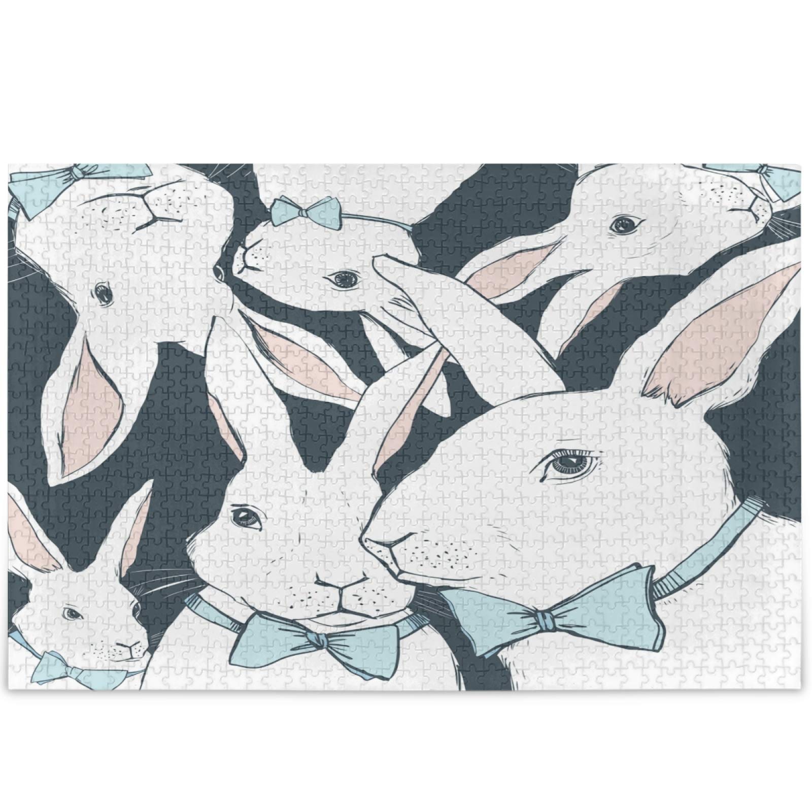 Oarencol White Rabbits Easter Bunny Jigsaw Puzzle - 500 Piece Cute Animal Puzzle for Adults & Kids - Perfect for Easter Gifts, Family Game Night & Classroom Activities
