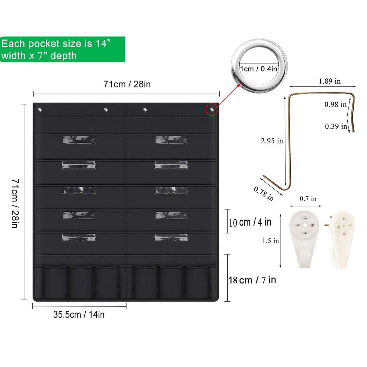 10-Tier Wall Mount Hanging File Organizer with 20 Pockets - Black Rustic File Holder for Desk, Calendar & Expanding Files - Perfect for Home Office, Bathroom & Bedroom Storage & Organization