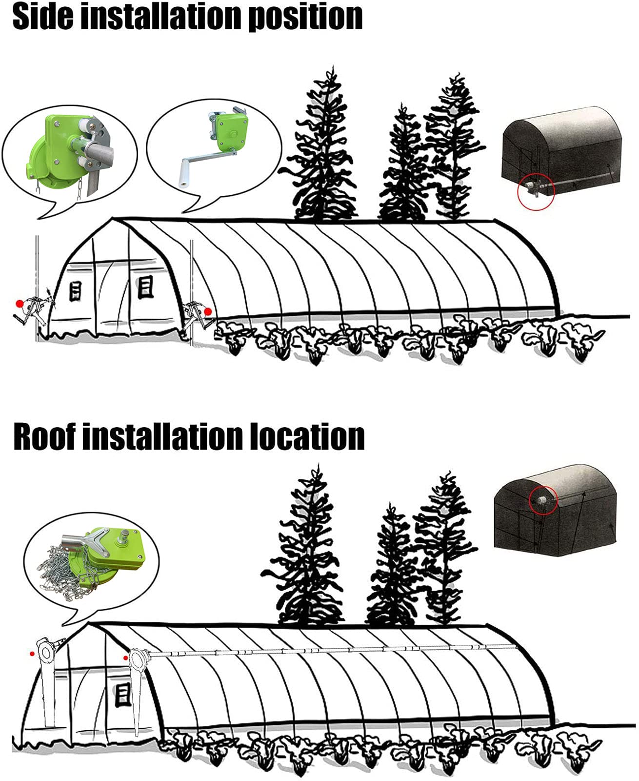 Manual Greenhouse Roll-Up Window Opener - Roof & Sidewall Ventilation Equipment for Agricultural, Ranch & Garden Use | Durable Film Roll-Up Device for Greenhouses, Farms & Plant Nurseries | Perfect for Temperature Control & Airflow Regulation