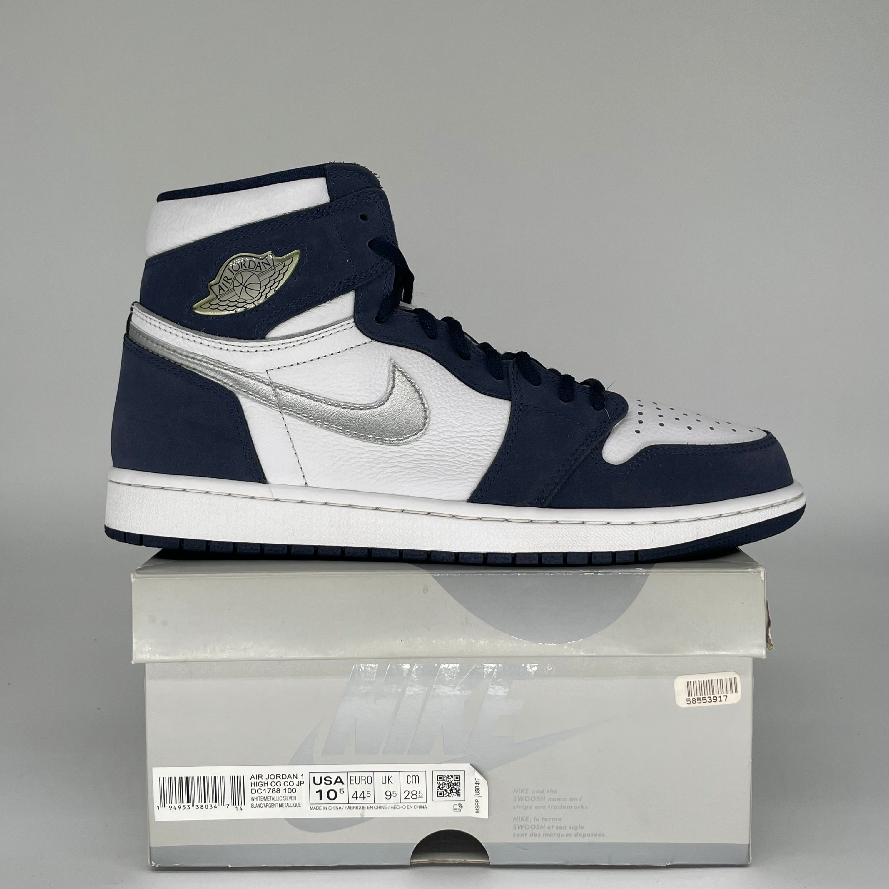 Original Air Jordan 1 CO Japan Midnight Navy Men's Sneakers Size 10.5 (DC1788-100) - Retro Basketball Shoes for Streetwear & Casual Outfits