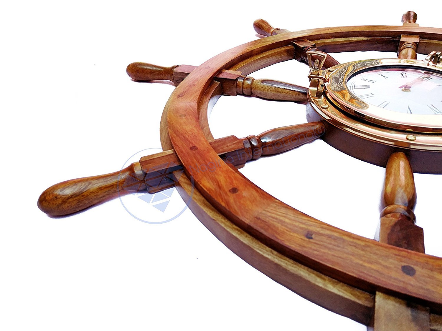 Nagina International Deluxe Nautical Porthole Clock - 48 Inch MDF Ship Wheel Wall Decor with Roman Numeral Dial | Handcrafted Pirate Themed Home Decor | Perfect for Living Room, Bedroom or Office Wall Art