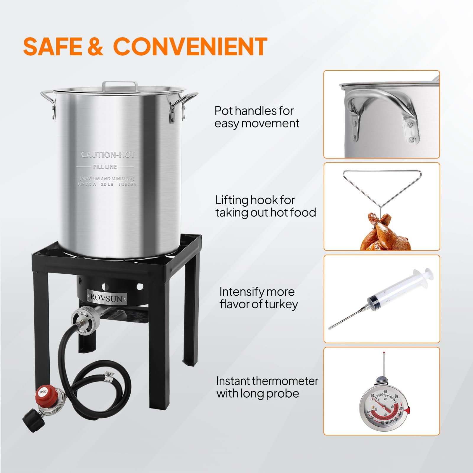 ROVSUN 30QT Turkey Fryer & 10QT Fish Fryer Kit - 55,000BTU Propane Outdoor Deep Fryer with Baskets, Thermometer, Marinade Injector & Turkey Rack - Perfect for Thanksgiving, Seafood Boiling & Outdoor Cooking