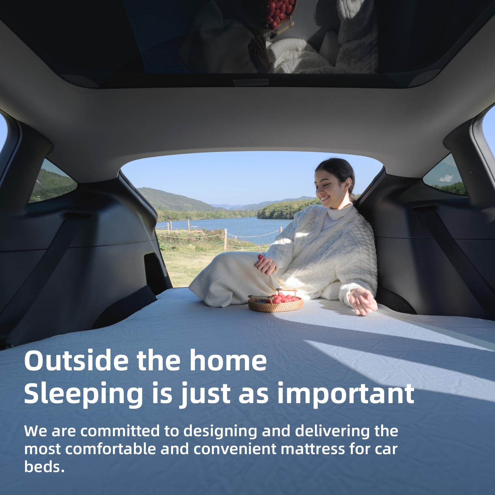 4.5 Inch Foam Mattress for Tesla Model S3XY - Full Size Bed with Vacuum Compression | Perfect for Road Trips, Camping, Job Shifts & Naps | Includes Cigarette Lighter Extension Cord & Eye Mask