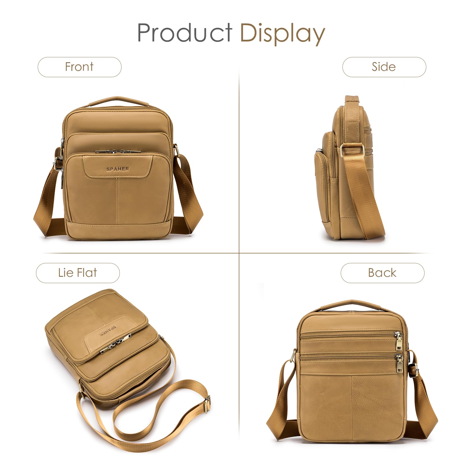 SPAHER Genuine Leather Crossbody Bag for Men - Stylish Messenger Shoulder Bag for Office, School & Travel - Brown - Perfect for Work, Commuting & Daily Use
