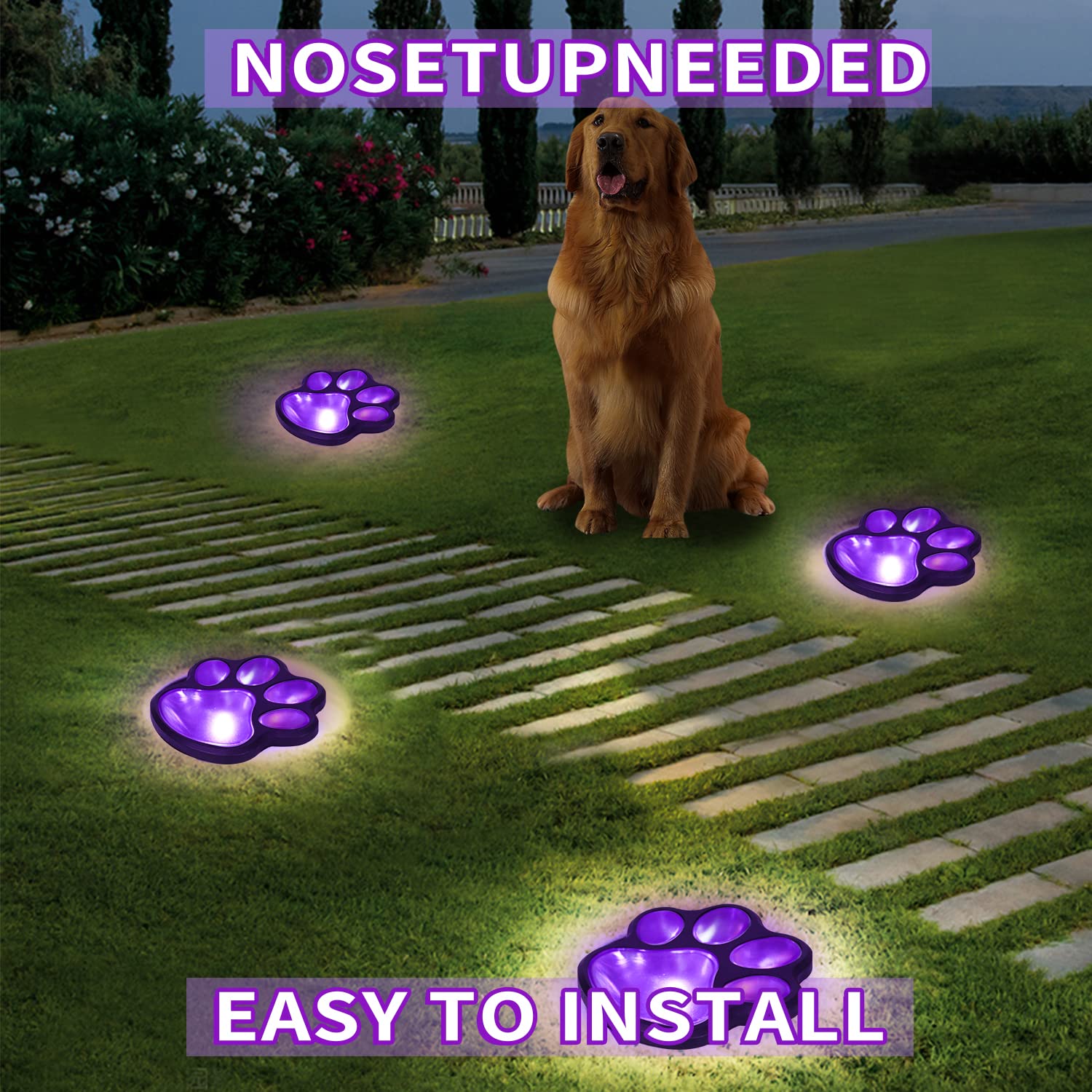 Solar Paw Print Pathway Lights - Set of 4 Waterproof Outdoor Garden Lights for Walkway, Yard & Patio | Dog & Cat Themed Solar Powered Decorative Landscape Lighting | Perfect for Driveway Borders, Garden Edging & Nighttime Safety