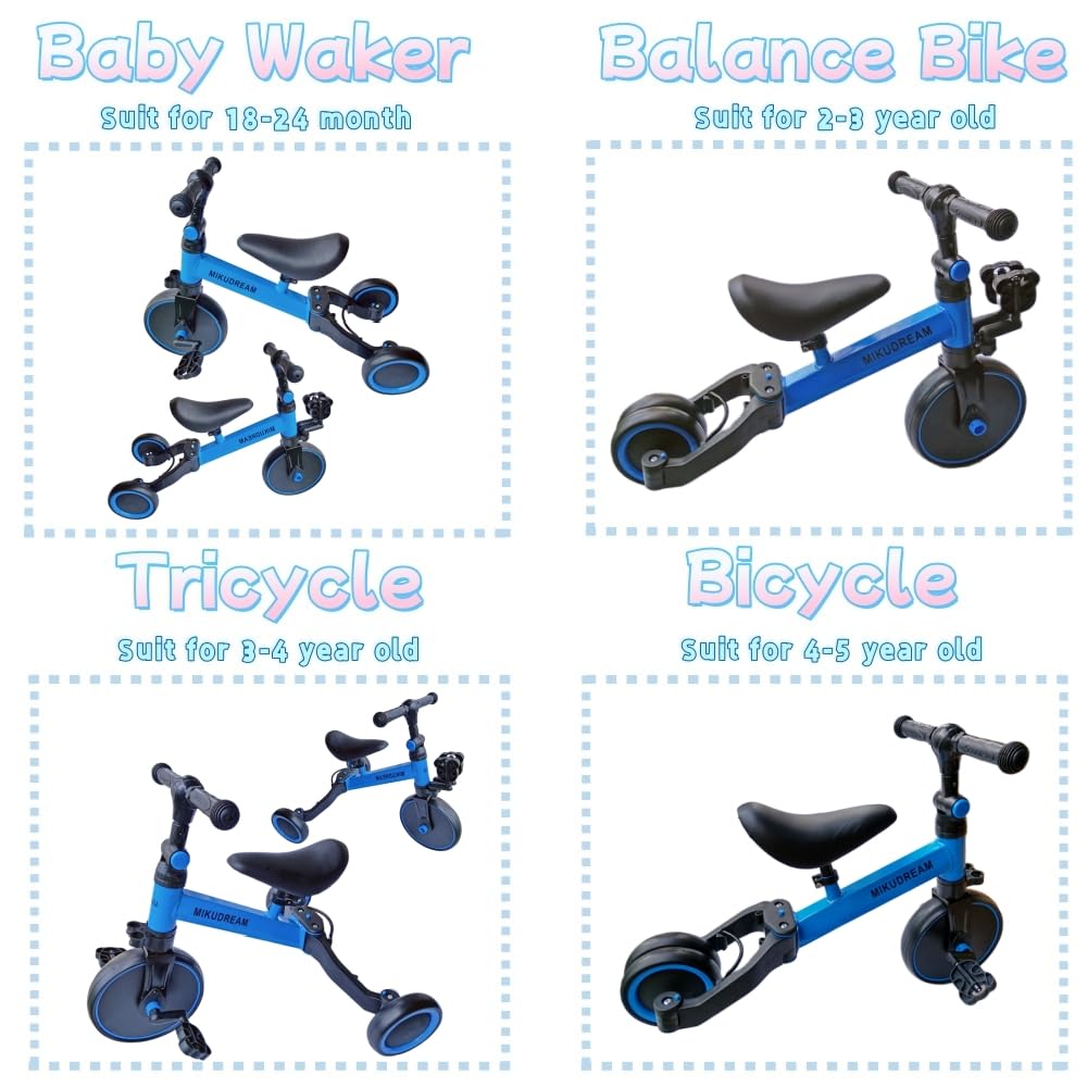 6 in 1 Toddler Bike for 1-5 Year Old Kids - Baby Walker, Balance Bike & Tricycle with Removable Pedals & Safety Helmet - Perfect for Indoor/Outdoor Play, Learning to Ride & Balance Training - Ideal Gift for Boys & Girls