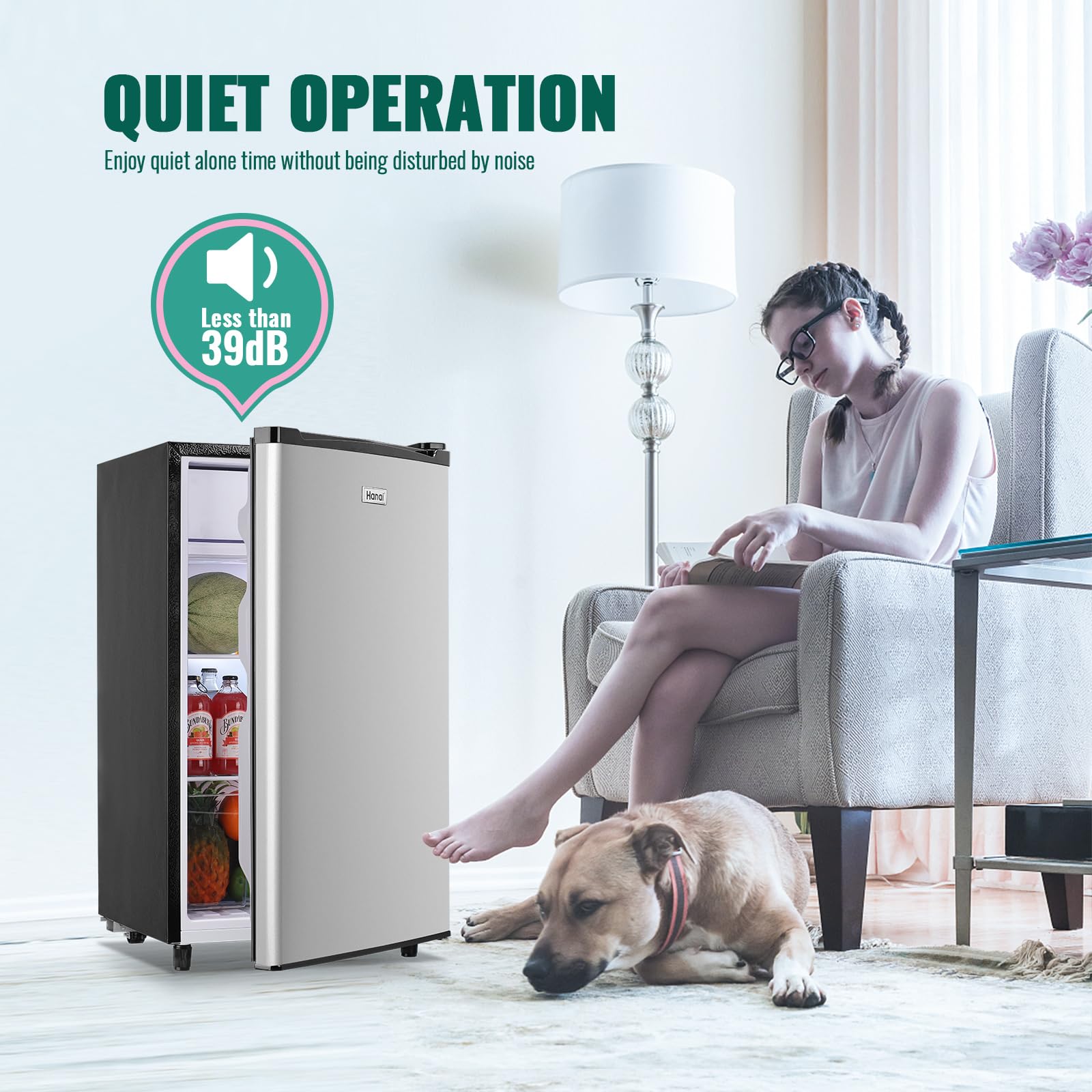 WANAI 3.2 Cu.Ft Compact Single Door Refrigerator with Freezer - 5 Adjustable Temperature Settings, LED Lighting & Removable Shelves - Perfect for Bedroom, Dorm, Office, Apartment (Silver) - Ideal for Small Spaces, Snack Storage & Beverage Cooling