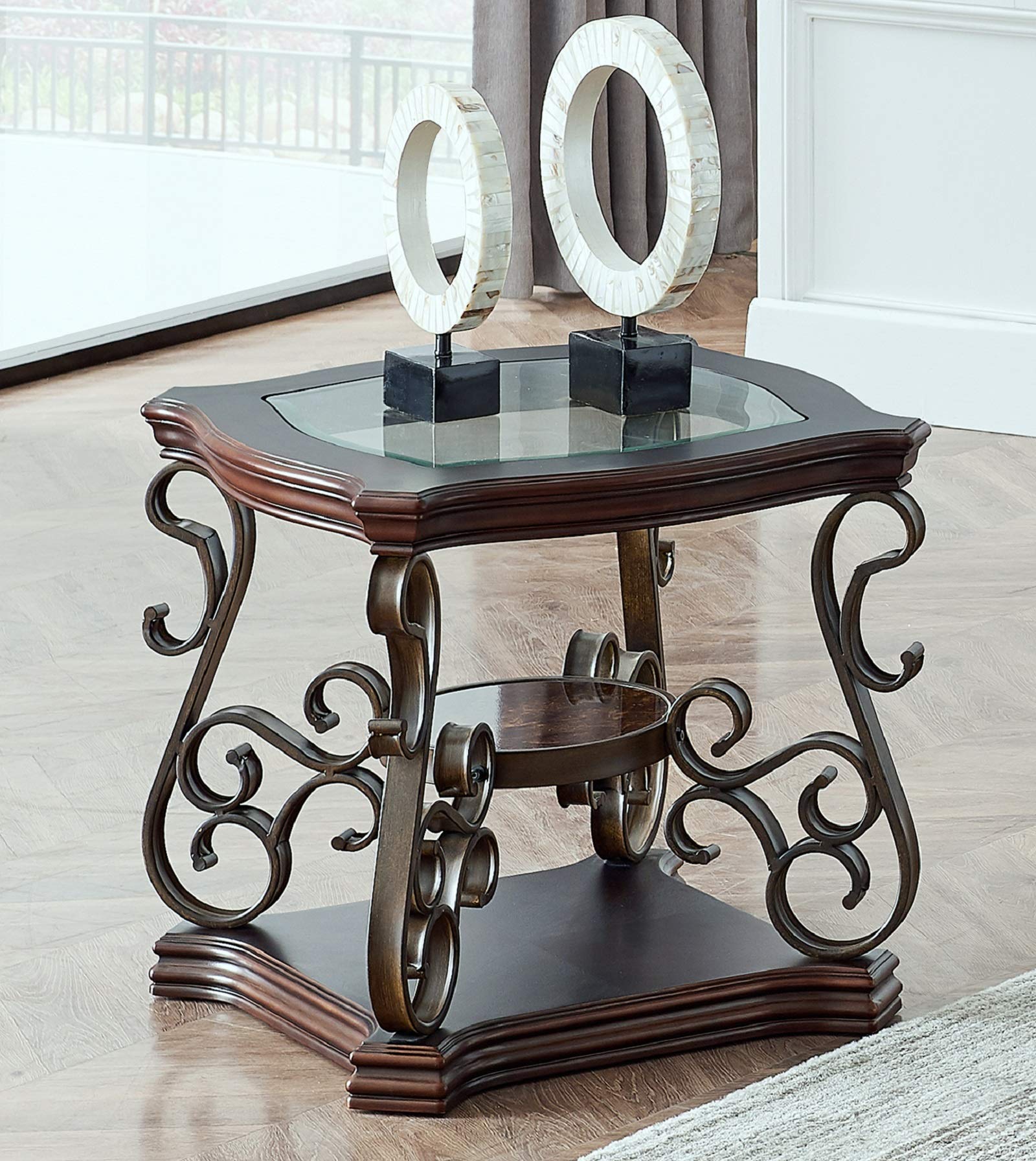 Danxee Side End Table with Glass Top - Nightstand, Coffee Table & Storage Shelf - Sturdy Dark Brown Wood Look & Metal Frame - Easy Assembly - Perfect for Bedroom, Living Room & Office