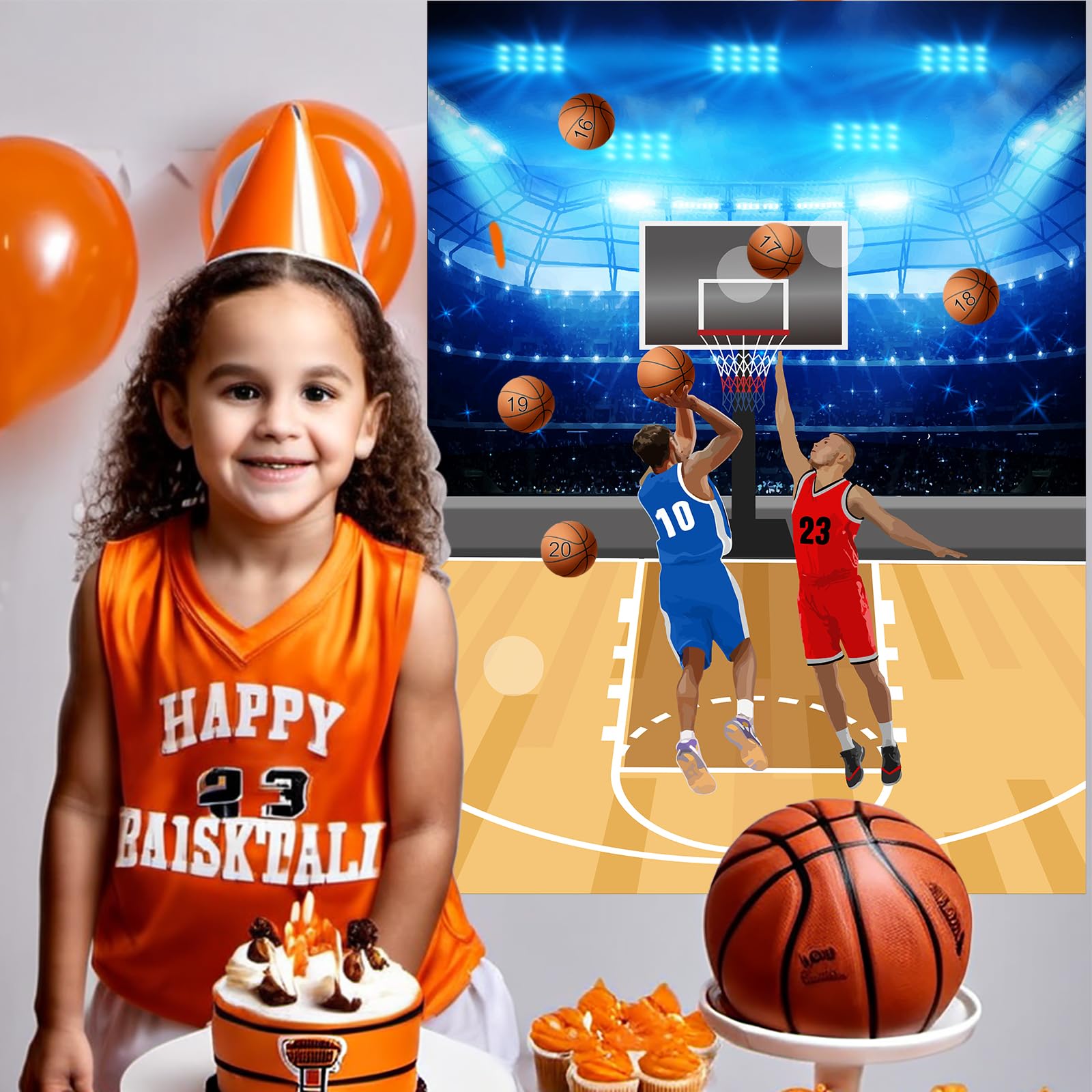 PLULON Basketball Party Game for Kids - Pin The Basketball on The Hoop Game Set with Stickers | Fun Birthday Party Decor & Classroom Activity for Boys & Girls | Perfect for Birthday Parties, School Events & Indoor Games