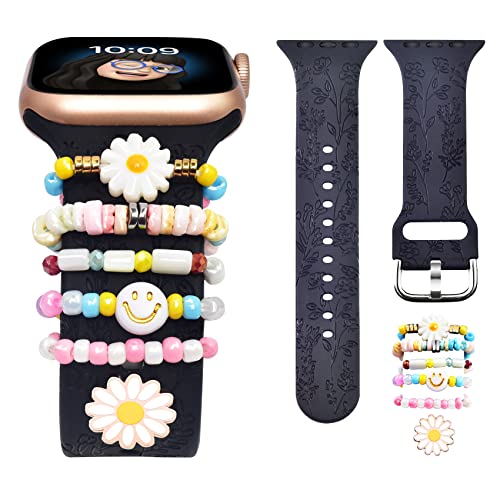 Black Watch Band with Flower Smile Charms
