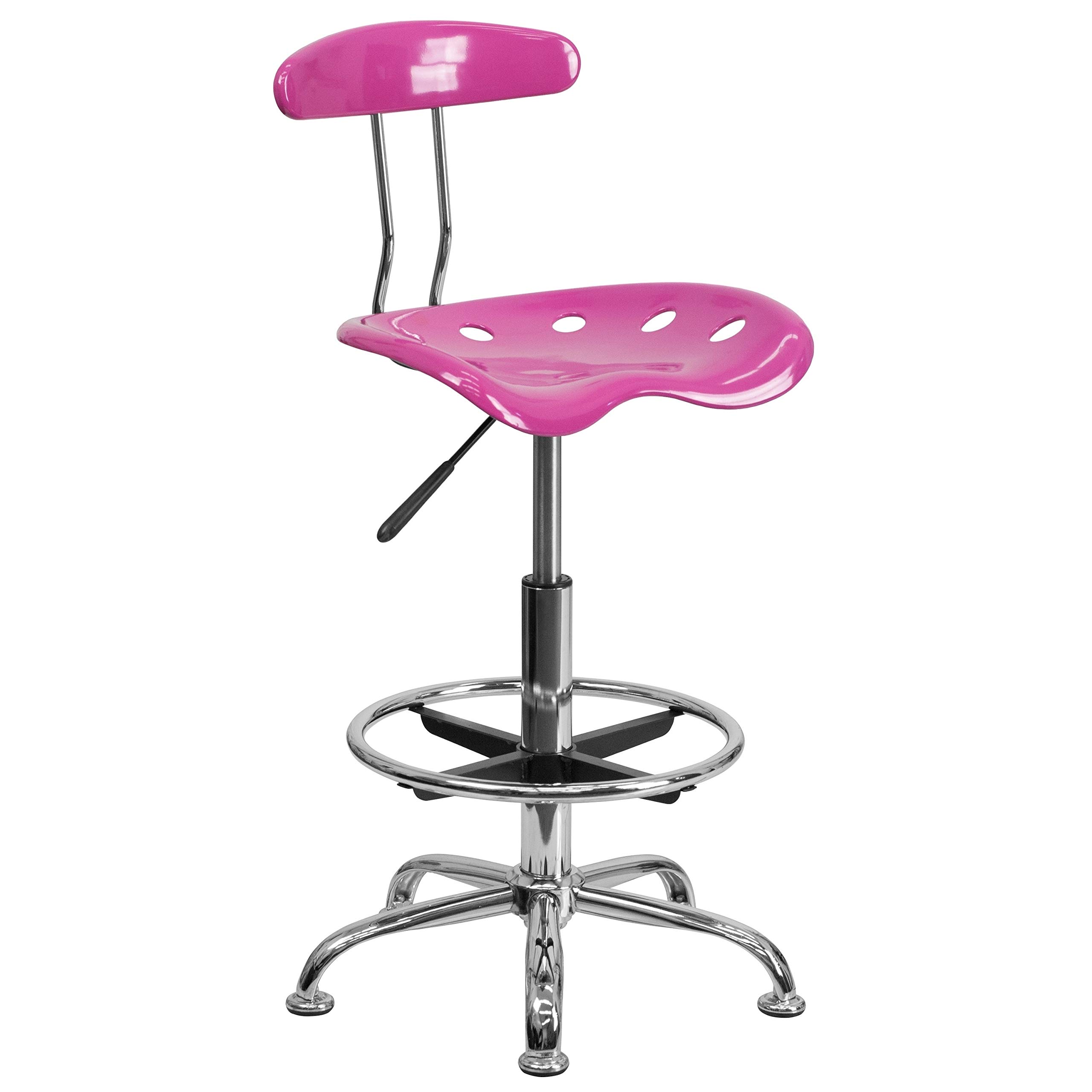 Flash Furniture Vibrant Candy Heart & Chrome Drafting Stool with Tractor Seat - Adjustable Height Bar Stool for Home Office, Kitchen Island, and Craft Room