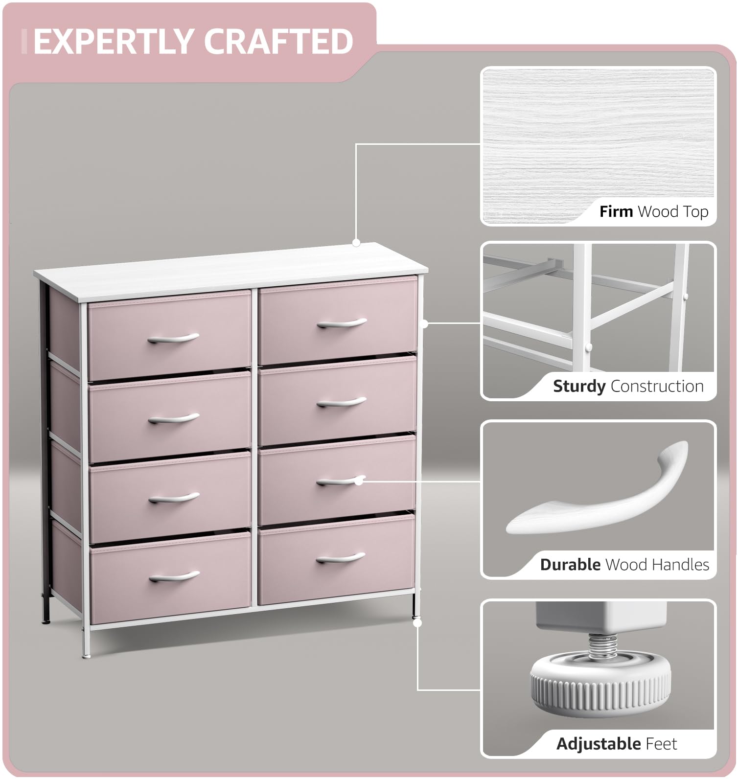 Sorbus 8-Drawer Kids Dresser Organizer - Pink Storage Chest for Clothes, Toys & Nursery Essentials - Perfect for Bedroom, Kids Room & Closet Organization (31.5