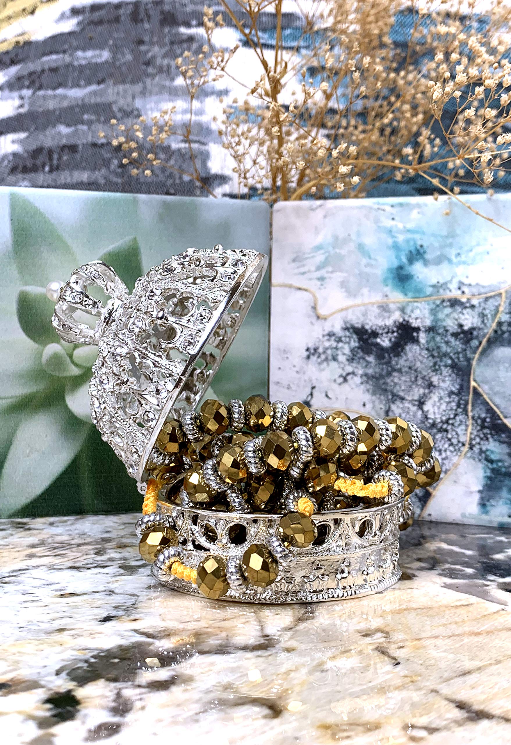 Elegant Silver Rhinestone Pearl Royal Crown Jewelry Box - Luxury Trinket Organizer for Rings, Necklaces & Earrings | Perfect for Jewelry Display, Gift Giving & Home Decor