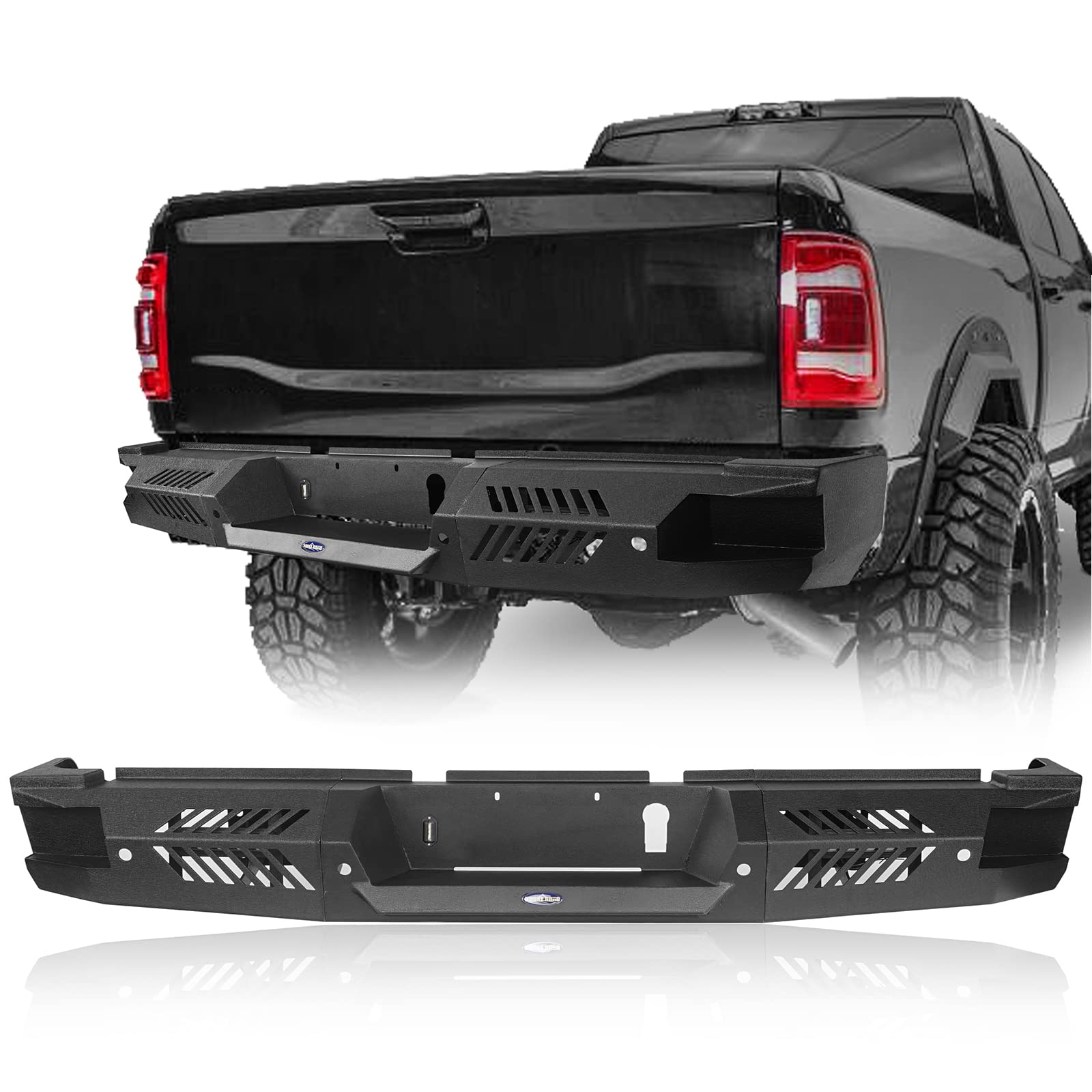 Hooke Road Heavy Duty Steel Rear Bumper with LED Lights for 2019-2024 Dodge Ram 2500 | Off-Road Truck Bumper for Enhanced Protection & Style | Perfect for Trail Riding, Towing & Off-Road Adventures