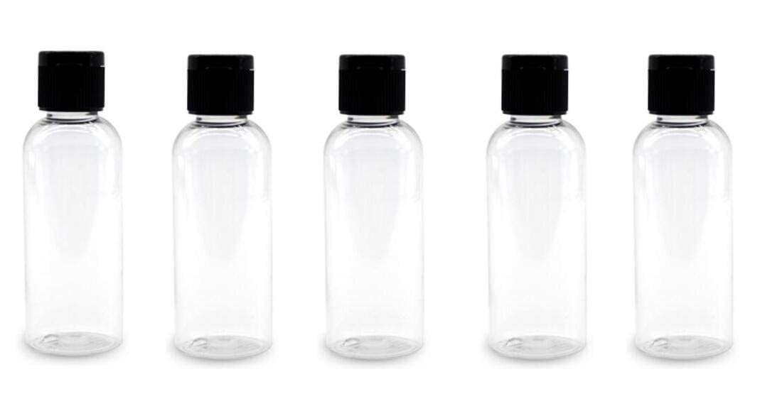 12 Pack 50ml Clear Refillable Travel Size Plastic Bottles - Leak Proof Squeeze Cosmetic Containers with Black Flip Cap for Toiletries, Shampoo, Lotion, Essential Oils - Perfect for Travel, Gym, Home & DIY Projects