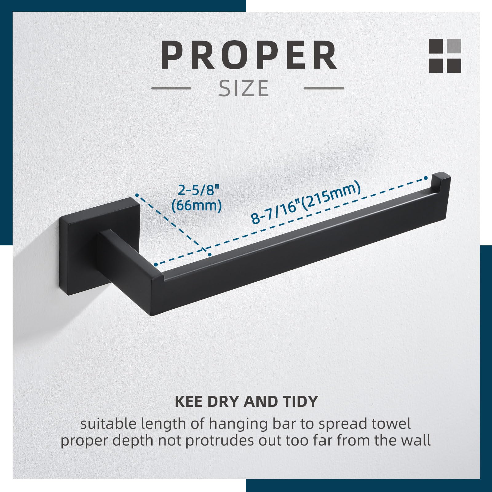 Stainless Steel Towel Holder for Bathroom & Kitchen - 10.24 Inch Matte Black Wall Mounted Hand Towel Rack - Durable SUS 304 Steel - Perfect for Modern Homes, Apartments & Hotels