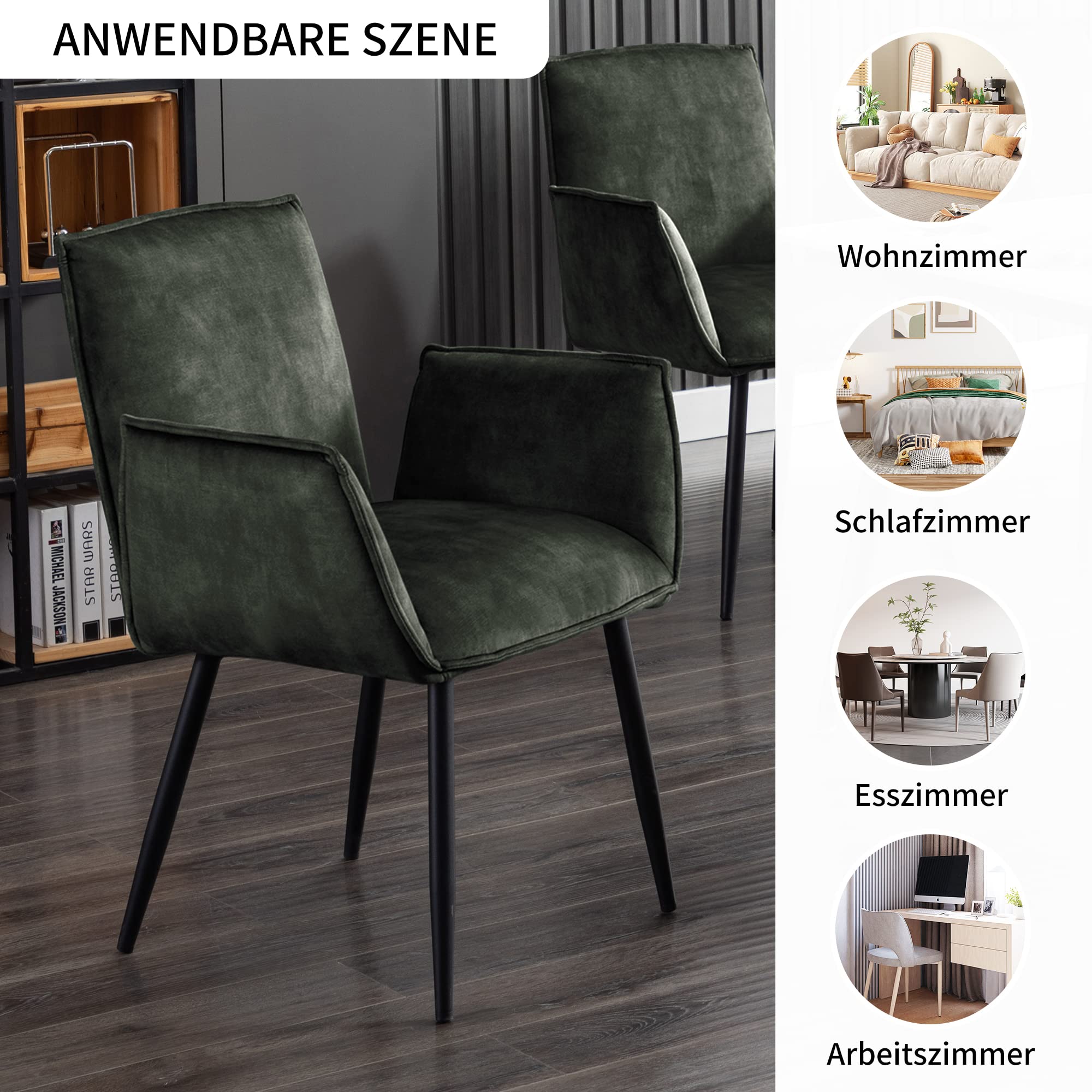 DUHOME Velvet Accent Chair - Modern Office Desk Chair, Dining Chair, Living Room & Bedroom Seating in Green | Perfect for Home Office, Study, Lounge & Guest Room Decor