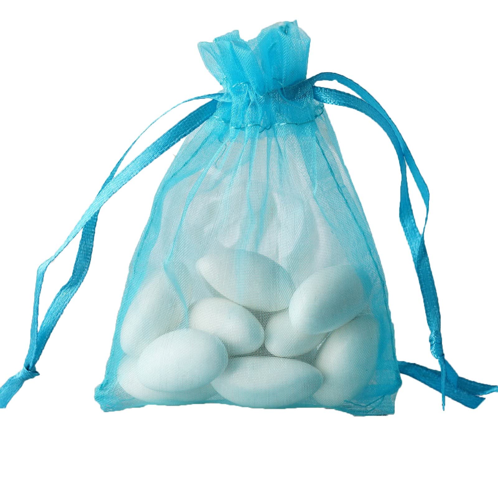 50 Pack 3x4 Inch Turquoise Organza Drawstring Bags - Wedding Favors, Party Gift Bags, Jewelry Pouches & Candy Packaging for Bridal Showers, Baby Showers and Birthday Parties