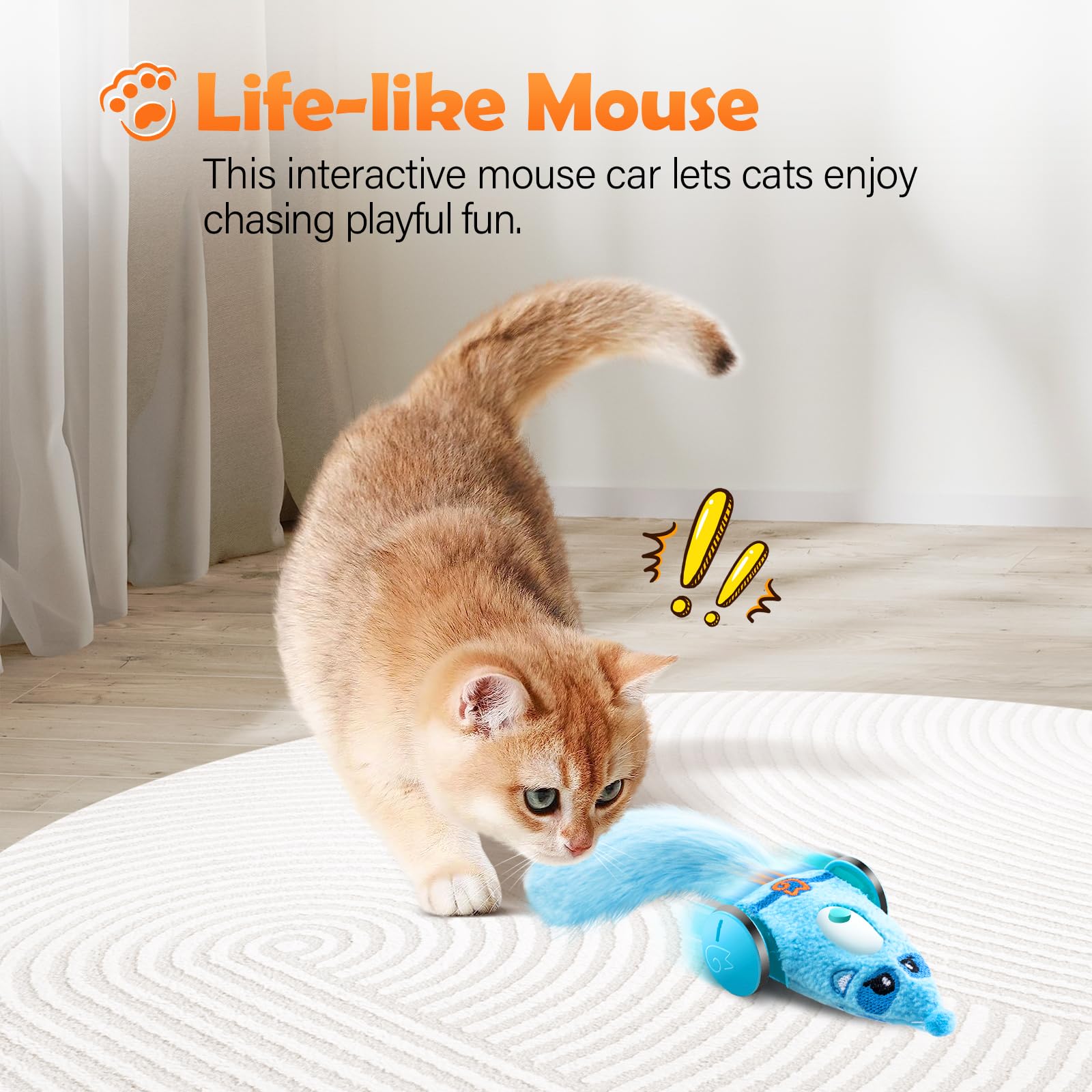 Migipaws Automatic Cat Toys - Interactive Plush Mouse Toy for Indoor Cats, Smart Moving Kitten Toy with Rechargeable Battery (Blue) - Perfect for Playtime & Exercise