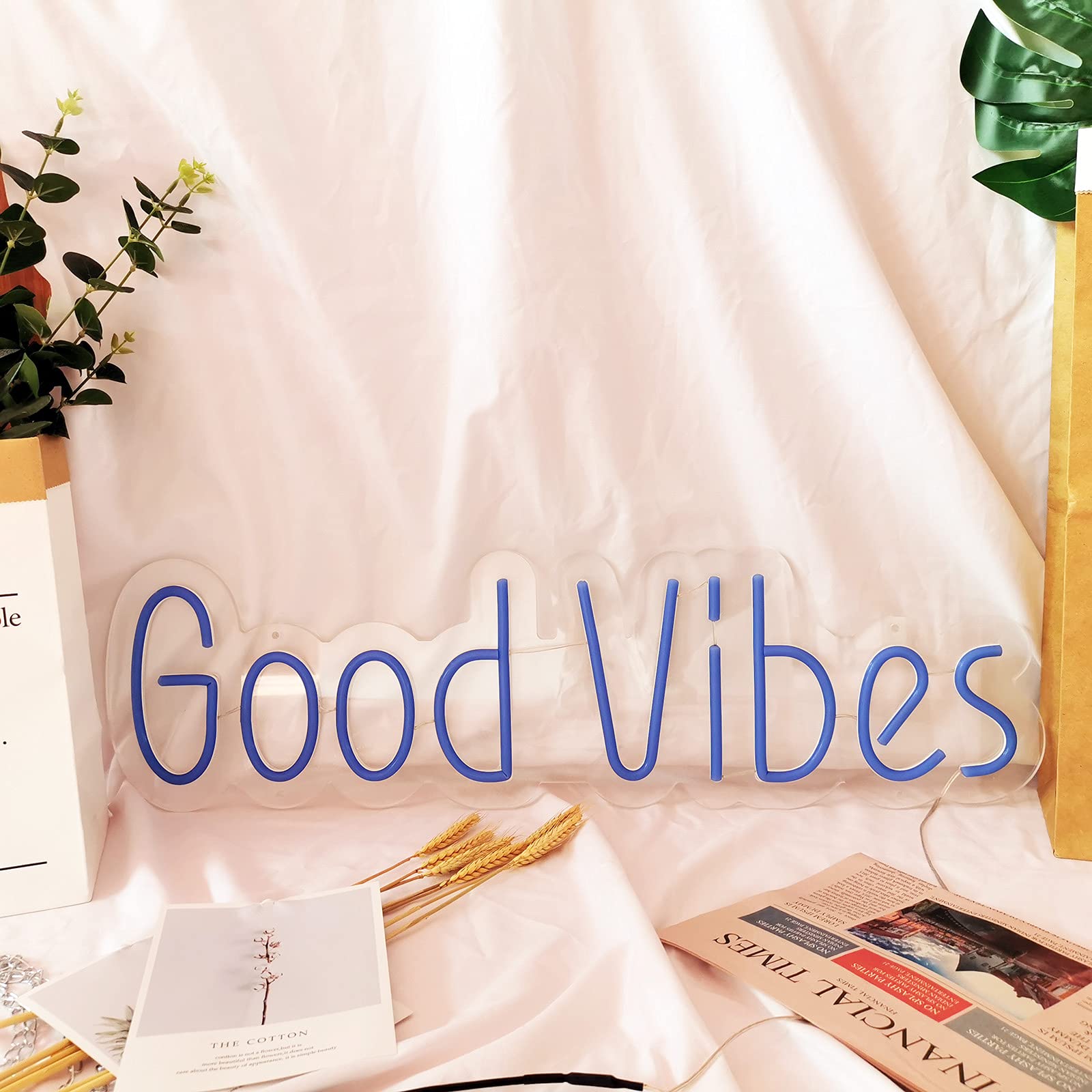 30 Inch Blue Neon Sign - Good Vibes Wall Decor for Bedroom, Game Room, Bar & Party | Perfect for Home, Hotel, Wedding & Birthday Celebrations