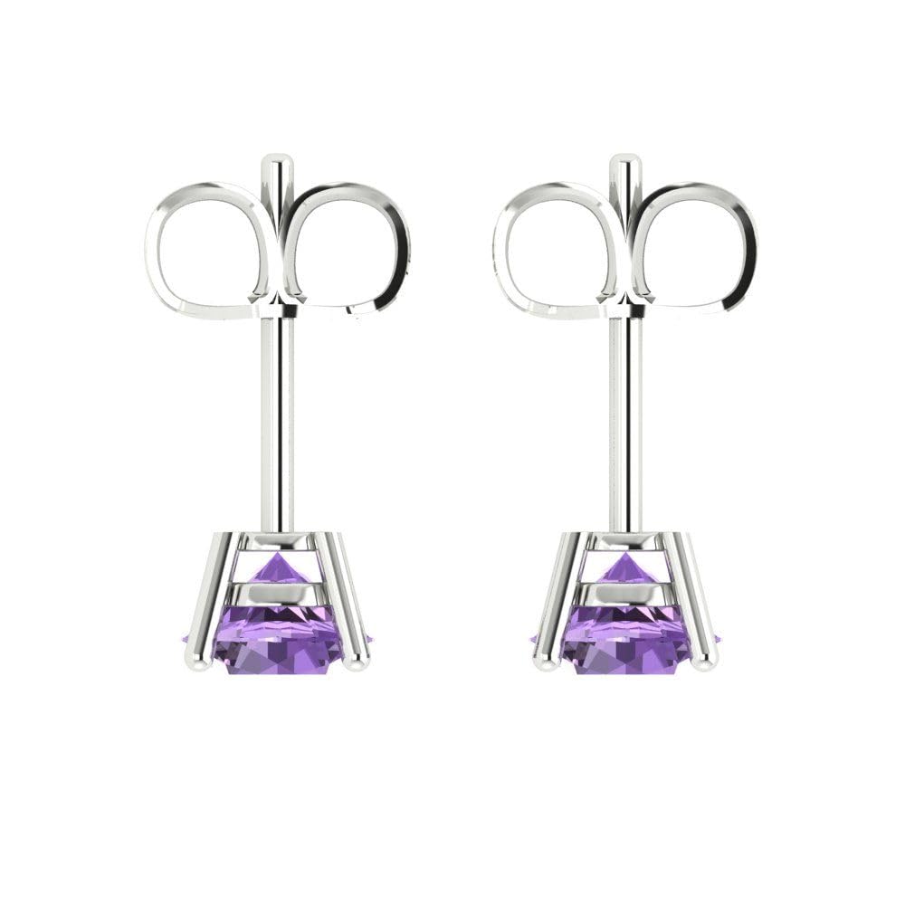 1.0ct Round Cut Genuine Simulated Alexandrite Stud Earrings in 14k White Gold - Push Back Design for Women | Perfect for Weddings, Parties & Everyday Elegance