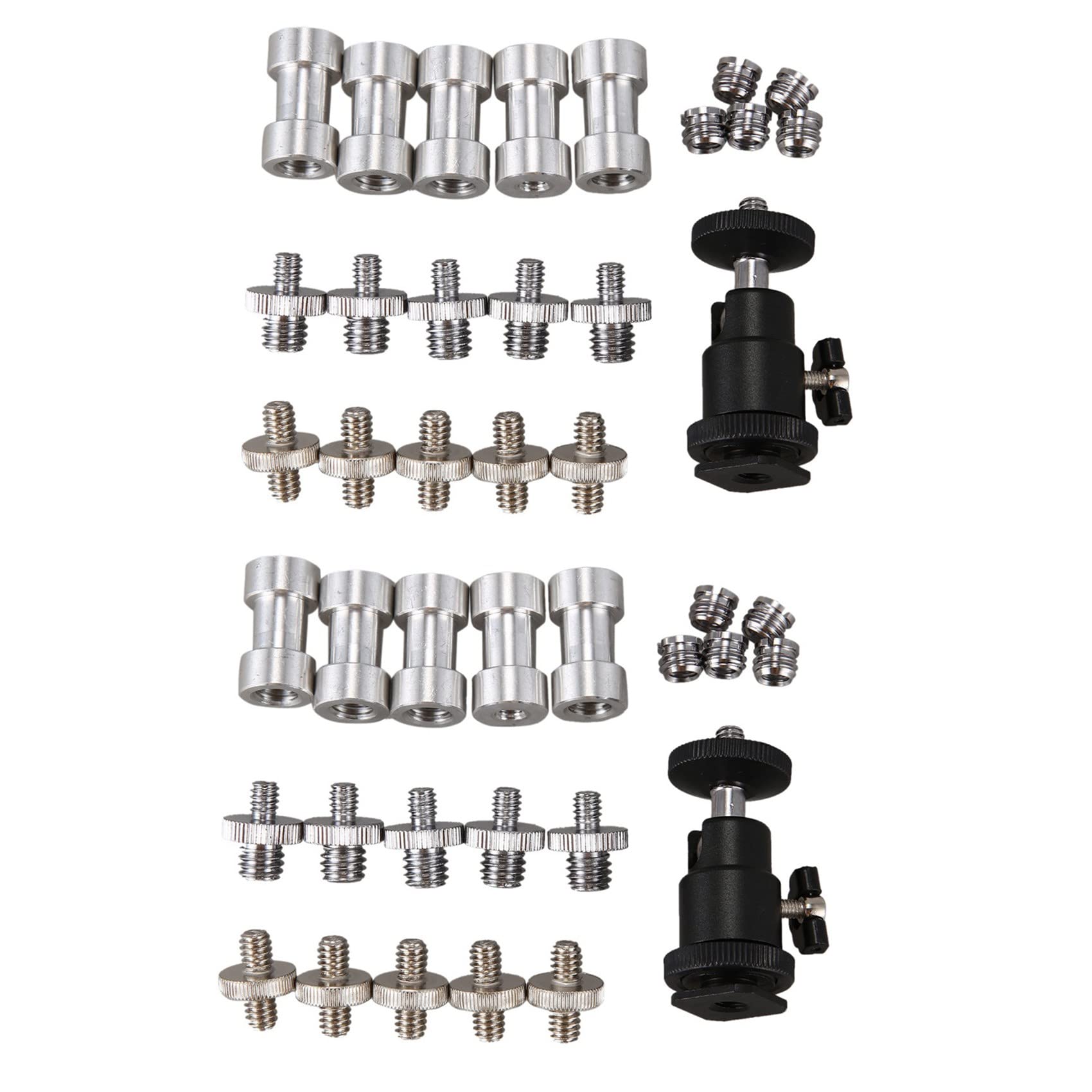Vklopdsh 42-Piece Camera Screw Set - 1/4 Inch & 3/8 Inch Threaded Converter Screws with Hot Shoe Adapter Mount for DSLR, Mirrorless Cameras & Tripod Ball Heads - Perfect for Photography, Videography & Studio Equipment Setup