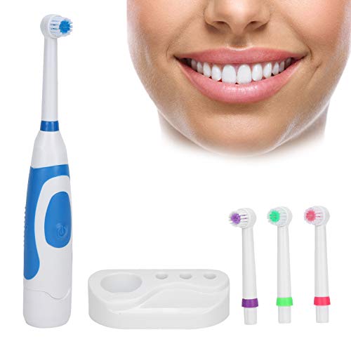 Electric Toothbrush for Adults & Kids - Waterproof Rechargeable Rotating Toothbrush with 4 Replacement Heads, Teeth Whitening & Deep Cleaning - Perfect for Home, Travel & Family Oral Care (Blue)