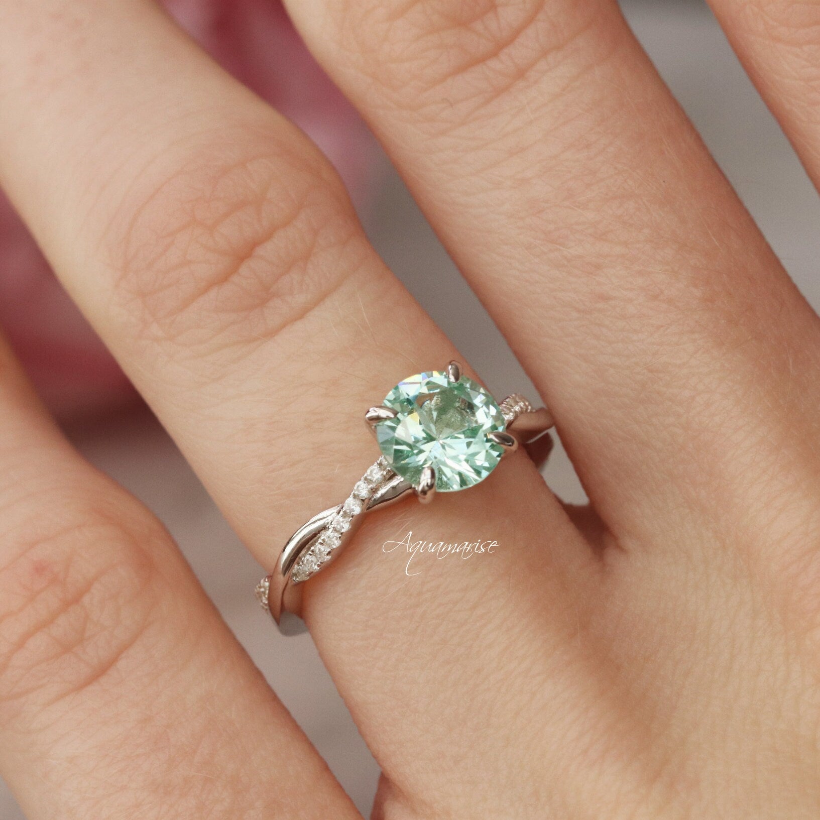 Sophia Light Green Sapphire Ring - Sterling Silver Jewelry for Women, Elegant Gift for Her, Perfect for Weddings & Special Occasions