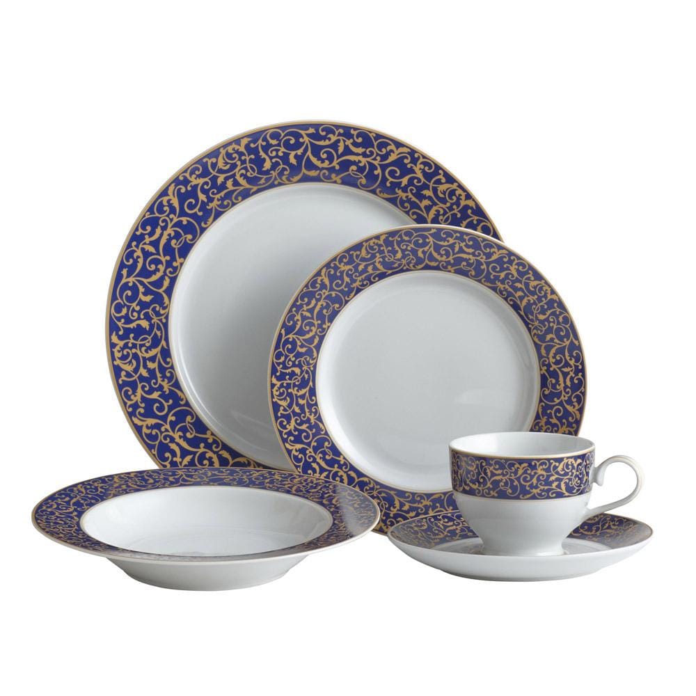 Elegant Cobalt Blue Parchment Dinnerware Set - 16-Piece Porcelain Tableware for Formal Dining, Entertaining & Special Occasions