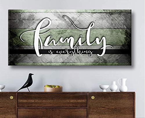 Family Is Everything Wall Art - Large Framed Canvas Print for Living Room & Farmhouse Decor - Green 42x19 Inch - Perfect for Family Room, Bedroom & Home Décor