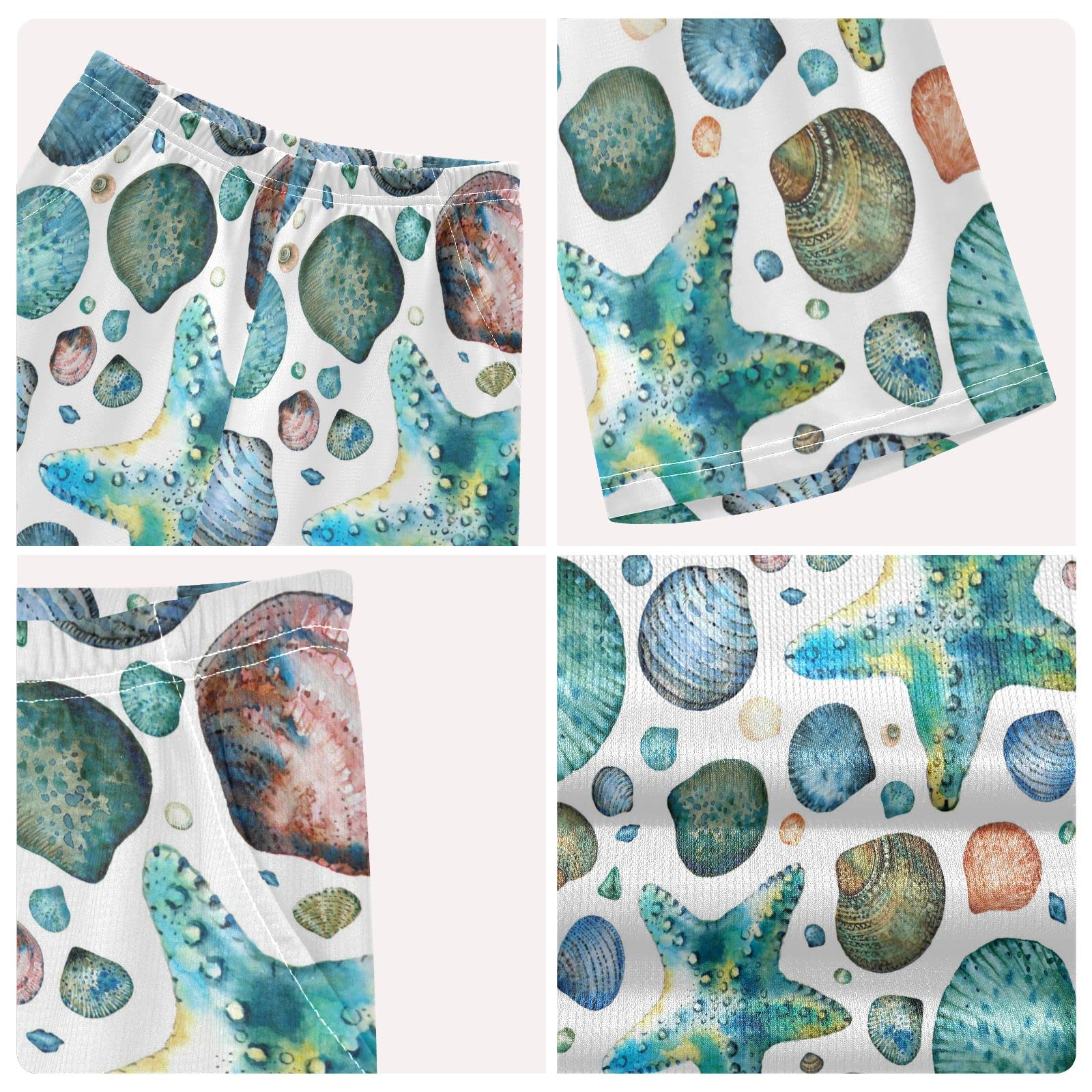 Watercolor Seashells & Starfish Boys Summer Outfits - Cute Beach Shorts Set for Kids | Perfect for Beach Vacations, Pool Parties & Summer Playdates