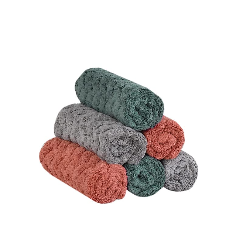 Ultra Absorbent & Super Soft 370 GSM Microfiber Face Towels - Set of 6 (Rust, Bottle Green, Grey) | Gentle Exfoliation for Daily Skincare, Makeup Removal & Spa Use