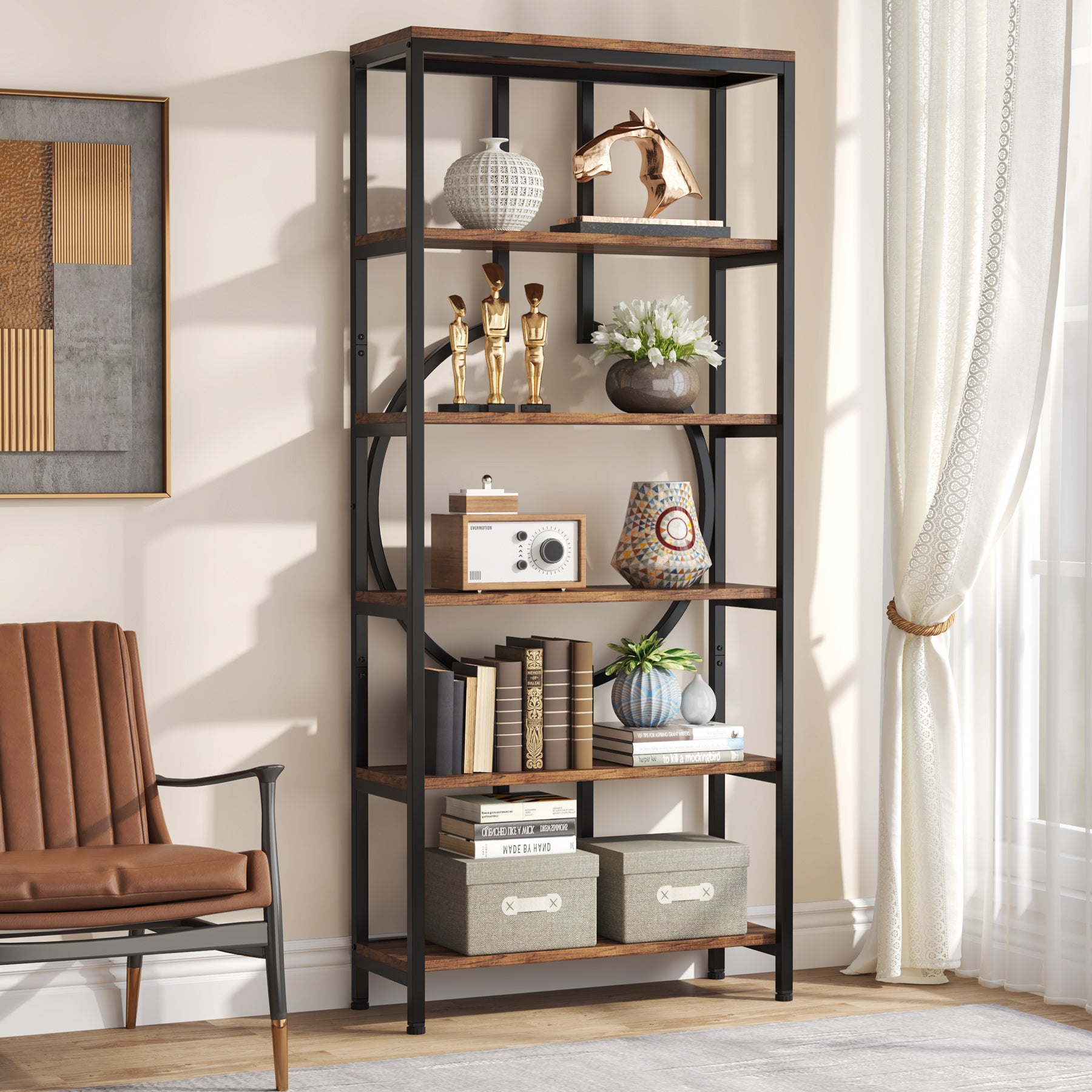 6-Tier Industrial Bookshelf - 70.9