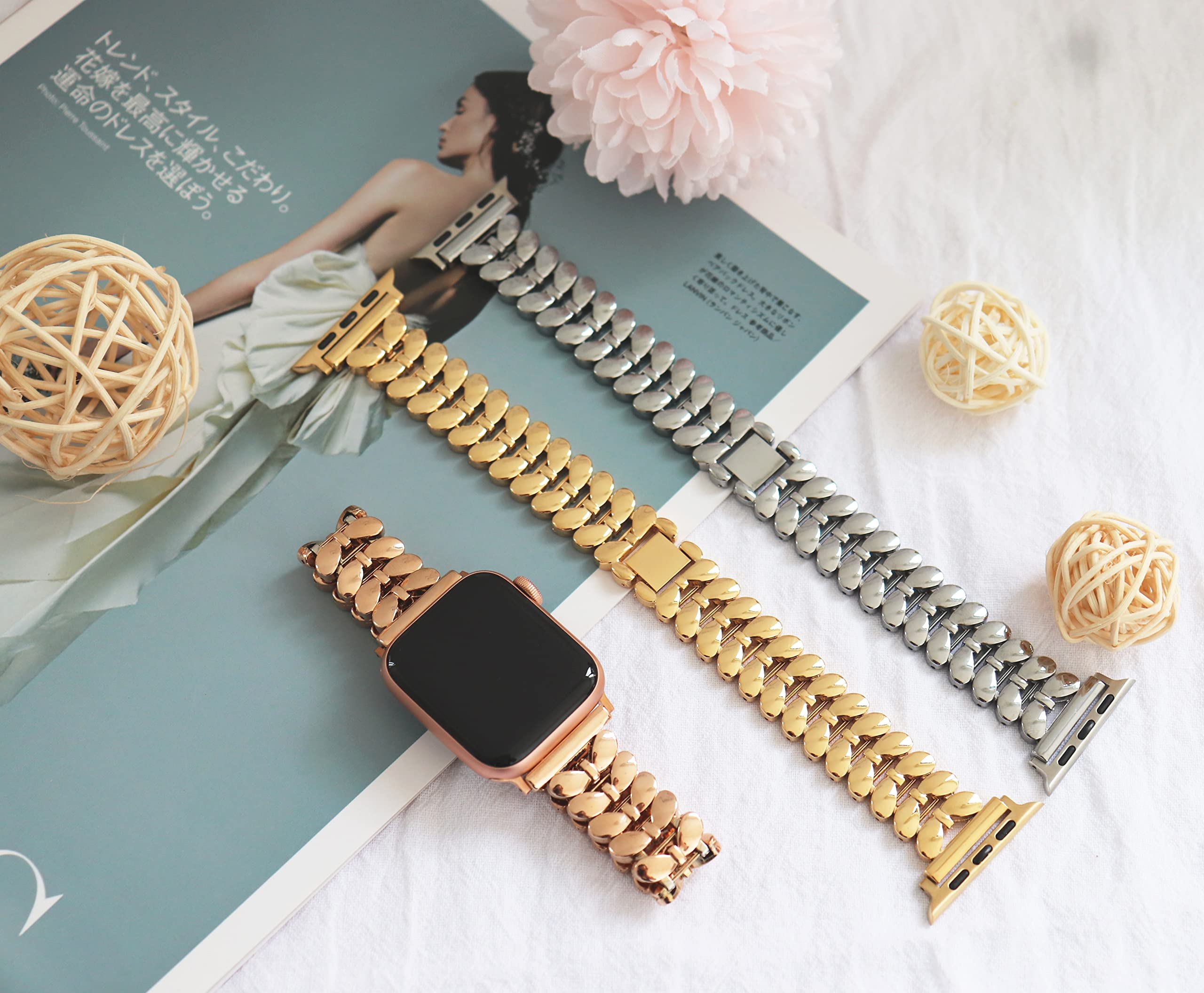 Kolgios 38mm 40mm 41mm 42mm 44mm 45mm 46mm Women's Fashion Smartwatch Band - Compatible with Apple Watch Series 10/9/8/7/6/SE/5/4 - Stylish Replacement Bracelet Strap for iWatch - Perfect Gift for Her - Ideal for Workouts, Office Wear & Everyday Fashion Accessory