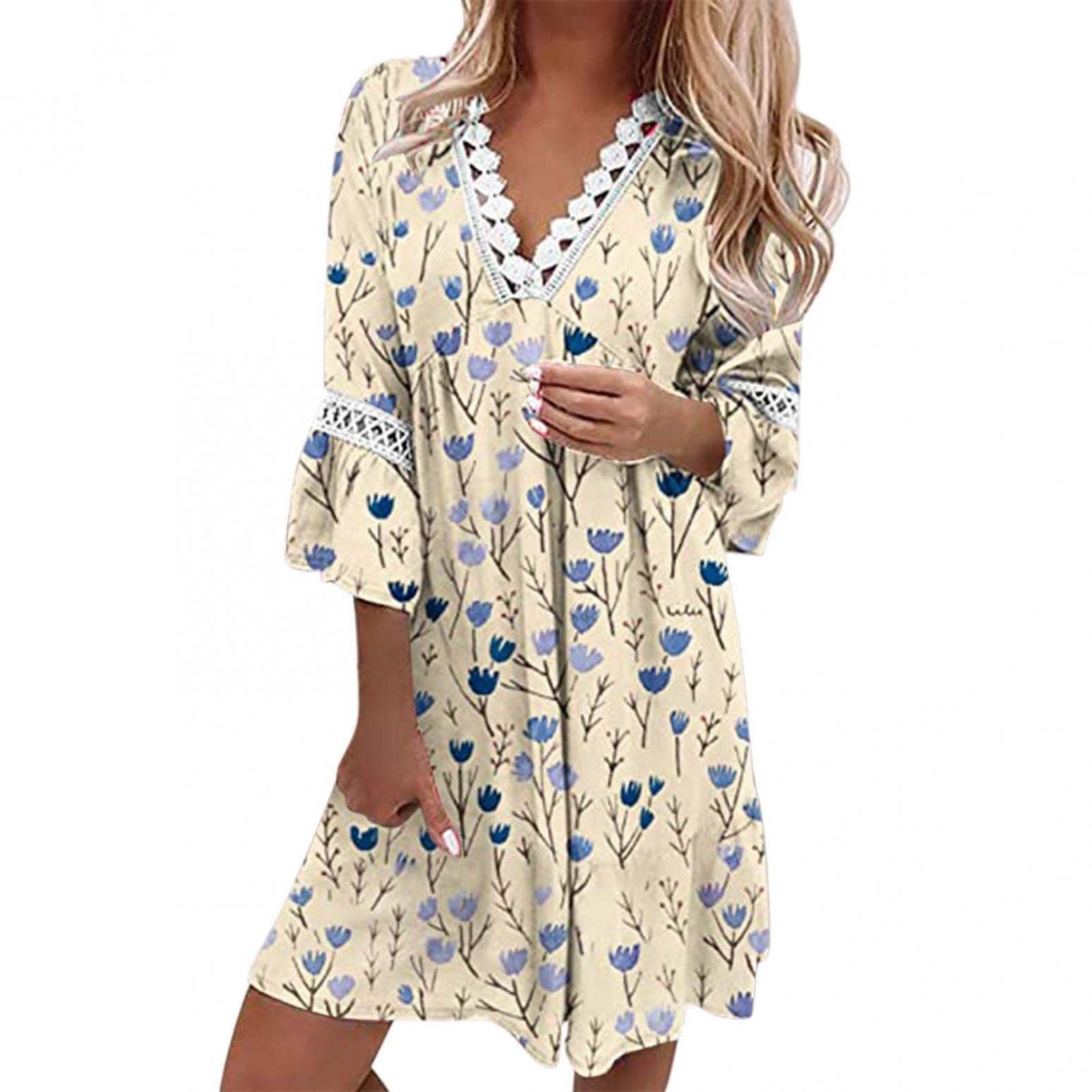 Women's Chiffon Dress with Layered Ruffles & Trumpet Sleeves - Comfortable Short Summer Dress for Beach Cover Up, Vacation, Party & Casual Wear