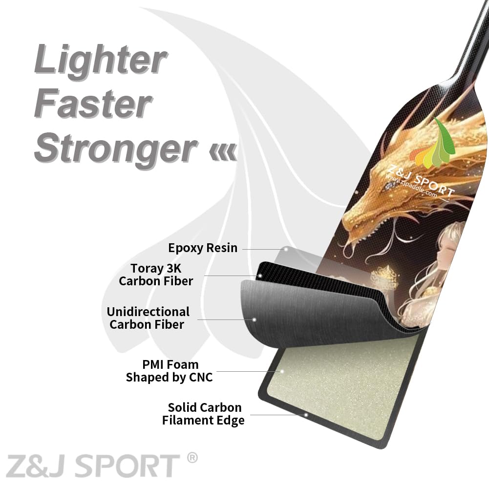 Z&J SPORT Adjustable Dragon Boat Paddle - IDBF Approved Carbon Fiber Rowing Paddle with Dragon Design & Adjustable T-Handle for Competitive Racing, Training, and Outdoor Water Sports