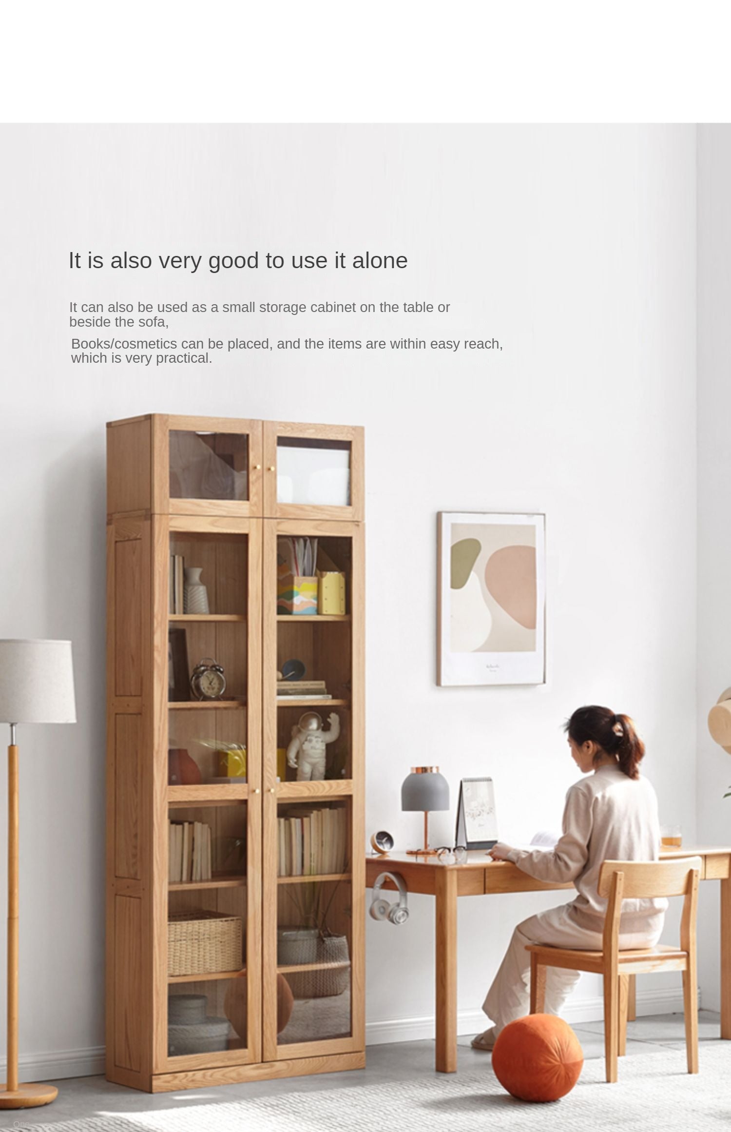 Solid Oak Wood Cabinet with Bookcase - Stylish Storage for Home Office, Living Room & Bedroom
