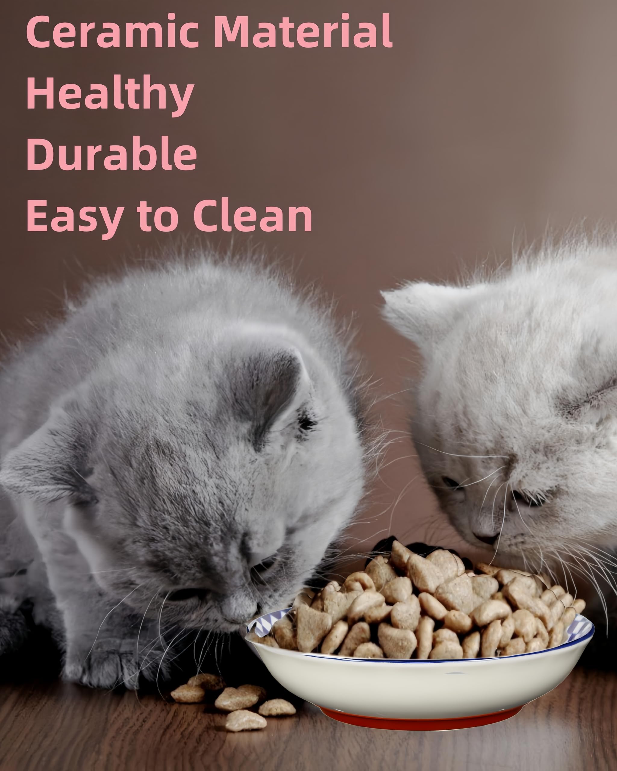 Whisker Fatigue Cat Bowl – 5.5 Inch Ceramic Cat Food Dish with Non-Slip Silicone Base, Shallow Wide Bowl for Indoor Cats, Quiet & Durable Pet Feeding Solution – Perfect for Picky Eaters & Sensitive Whiskers at Home