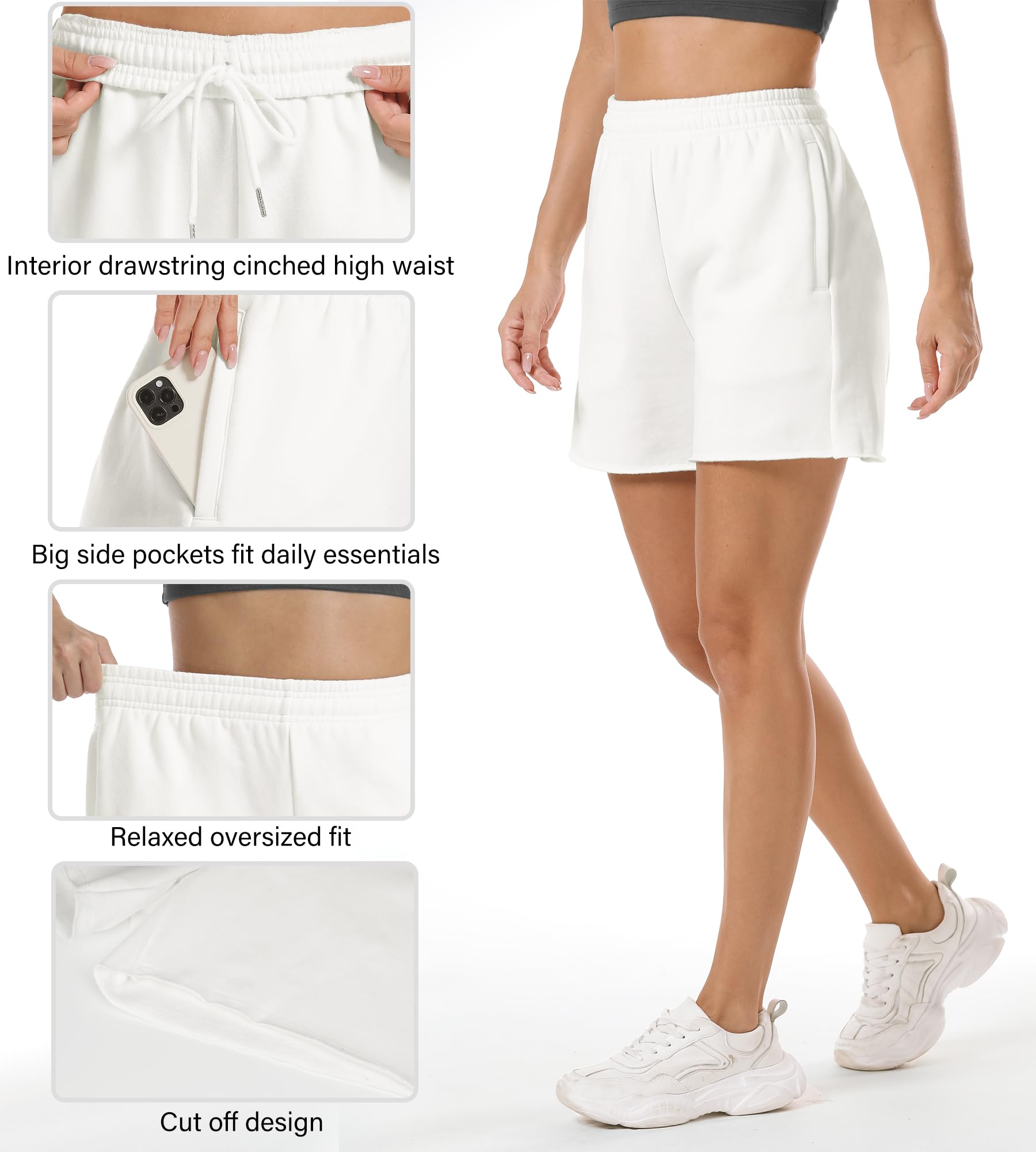 **Stelle Women's High Waisted Cotton Sweat Shorts with Drawstring & Pockets – Comfy Casual Workout, Lounge & Running Shorts for Women**