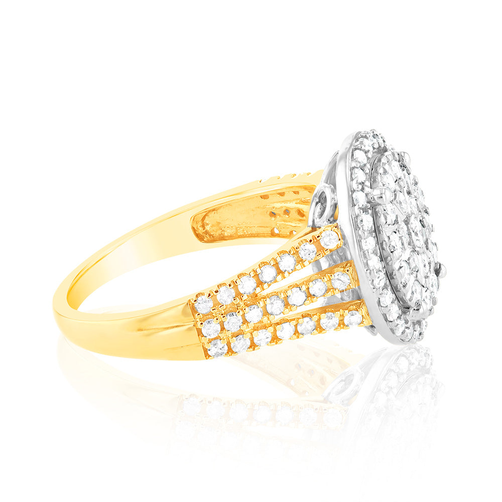 1 Carat Oval Diamond Ring in 9K Yellow Gold & Sterling Silver - Elegant Engagement, Wedding, or Anniversary Jewelry Gift for Women