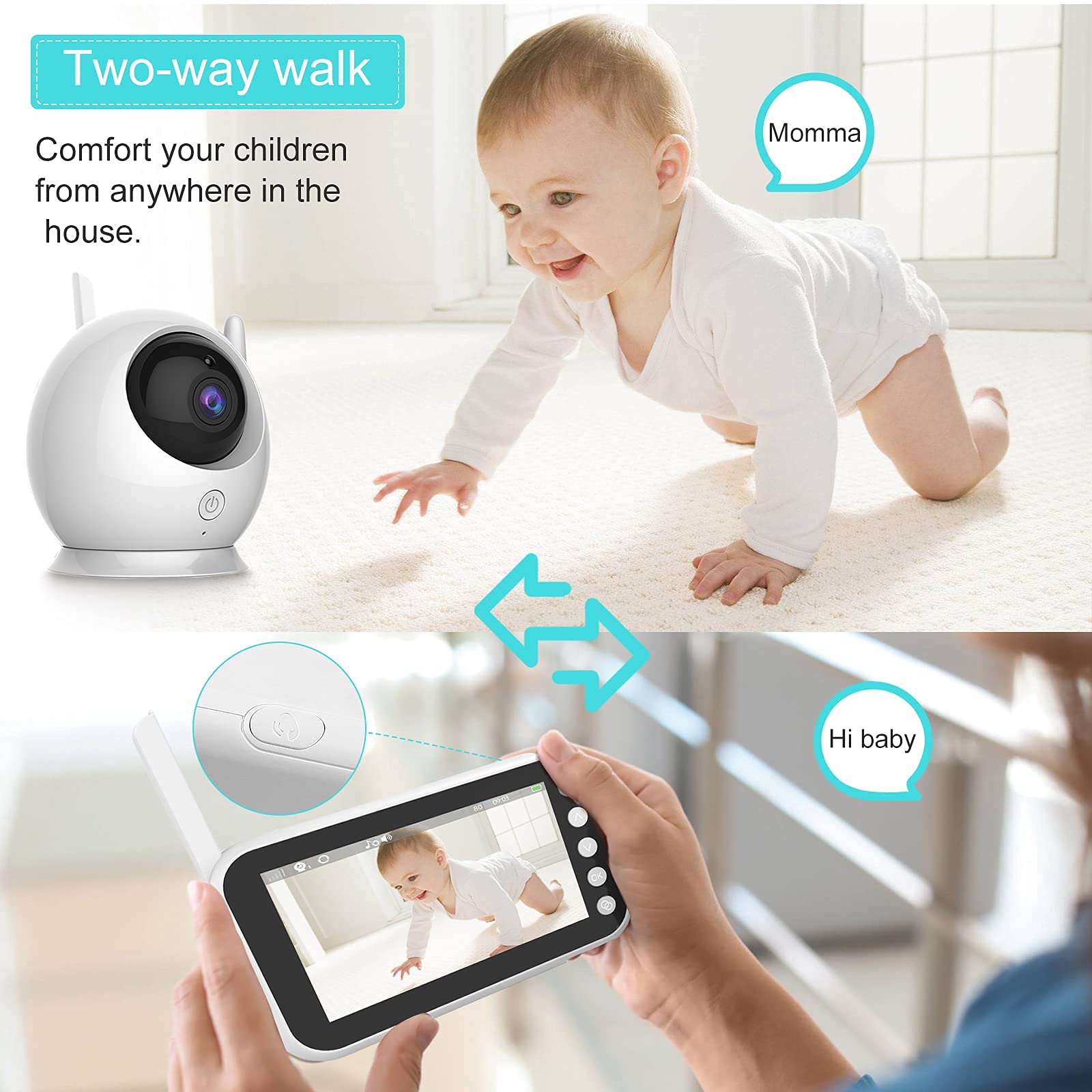 Best Video Baby Monitor with HD Camera & Two-Way Audio - Flexible Mount Shelf & Adjustable Stand for Nursery, Bedroom, and Travel Use