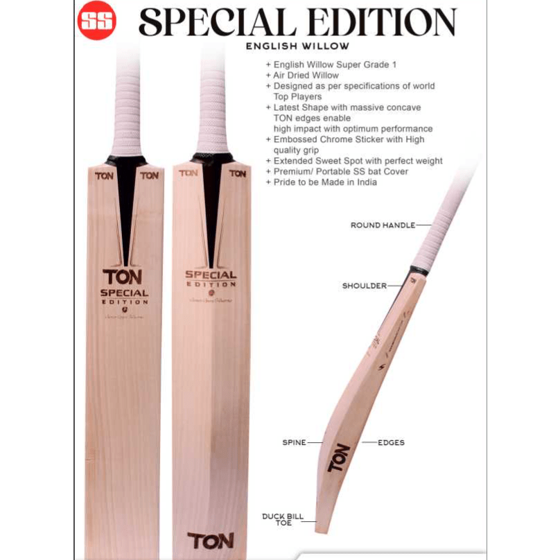 SS Ton Special Edition Adult Cricket Bat - Premium English Willow, Lightweight & Durable for Professional Cricket Matches & Training