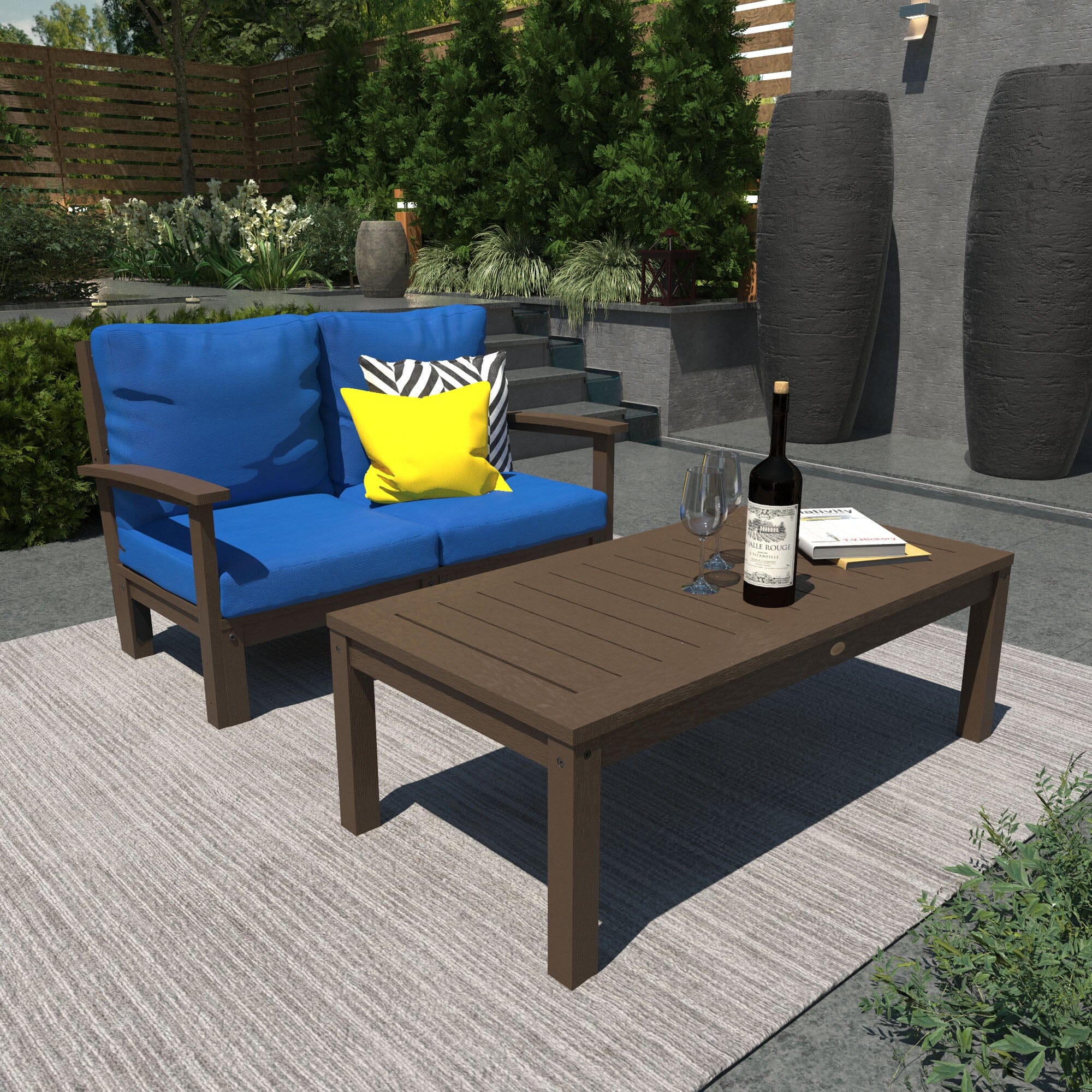 Custom Deep Seating Loveseat with Matching Conversation Table Set - Outdoor Patio Furniture for Garden, Poolside & Backyard Relaxation