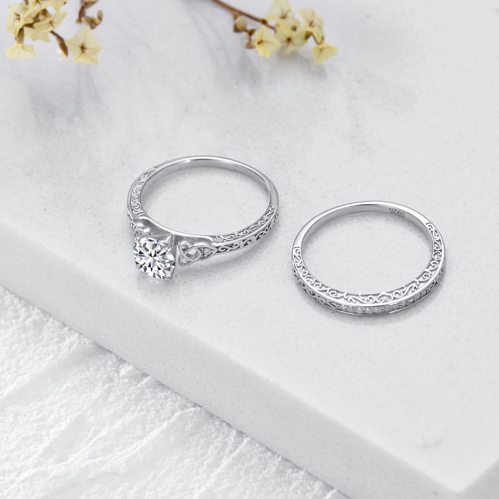 1.13 Carat (ctw) Moissanite Wedding Ring Set for Women - Vintage S925 Sterling Silver Bridal Set - Elegant Engagement & Wedding Band - Perfect for Proposals, Anniversaries, and Bridal Jewelry Gifts