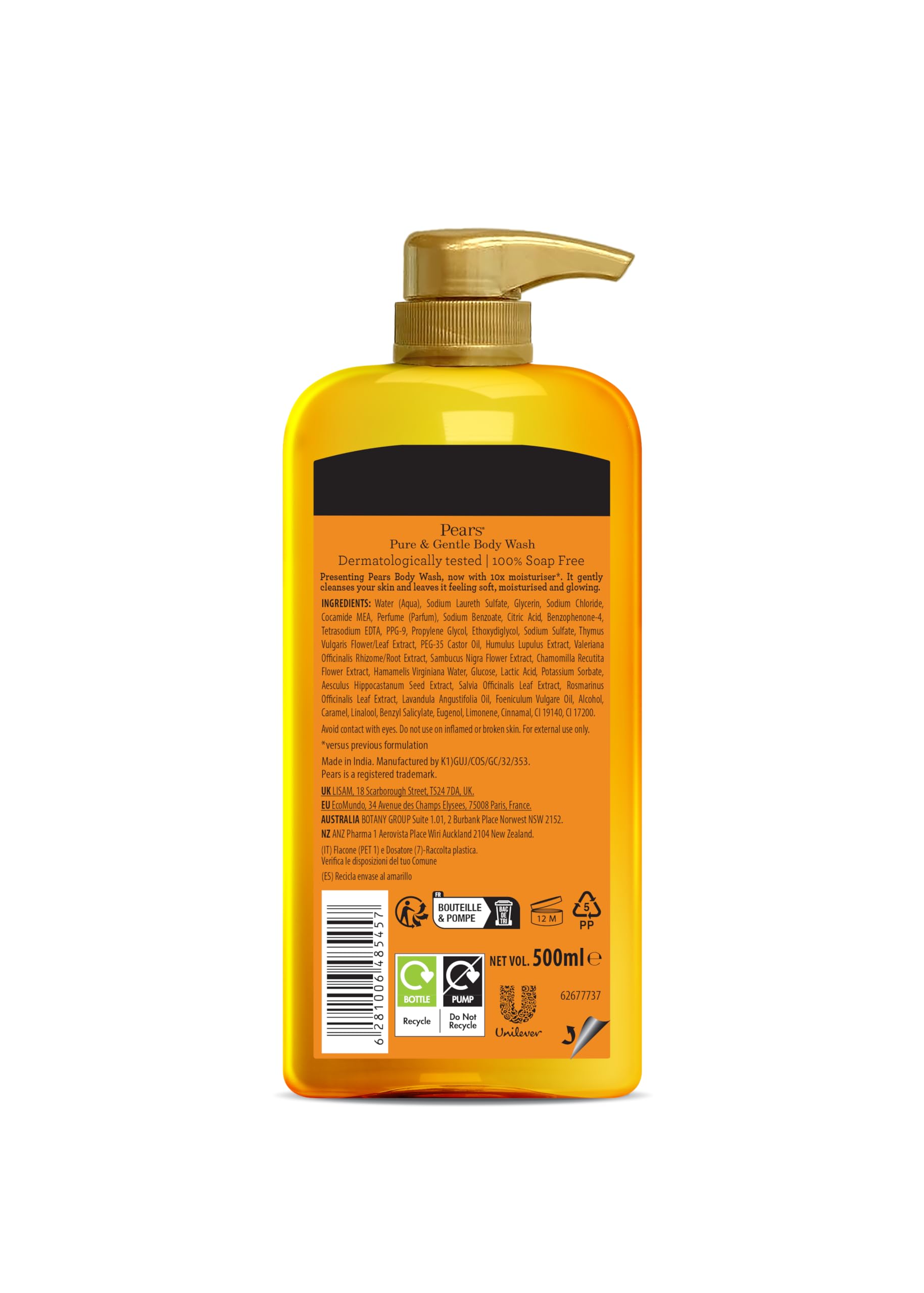 Pears Original Body Wash for Men & Women - 16.9 fl oz (500ml) - Gentle Cleansing for Soft, Smooth Skin - Perfect for Daily Shower & Bath Use