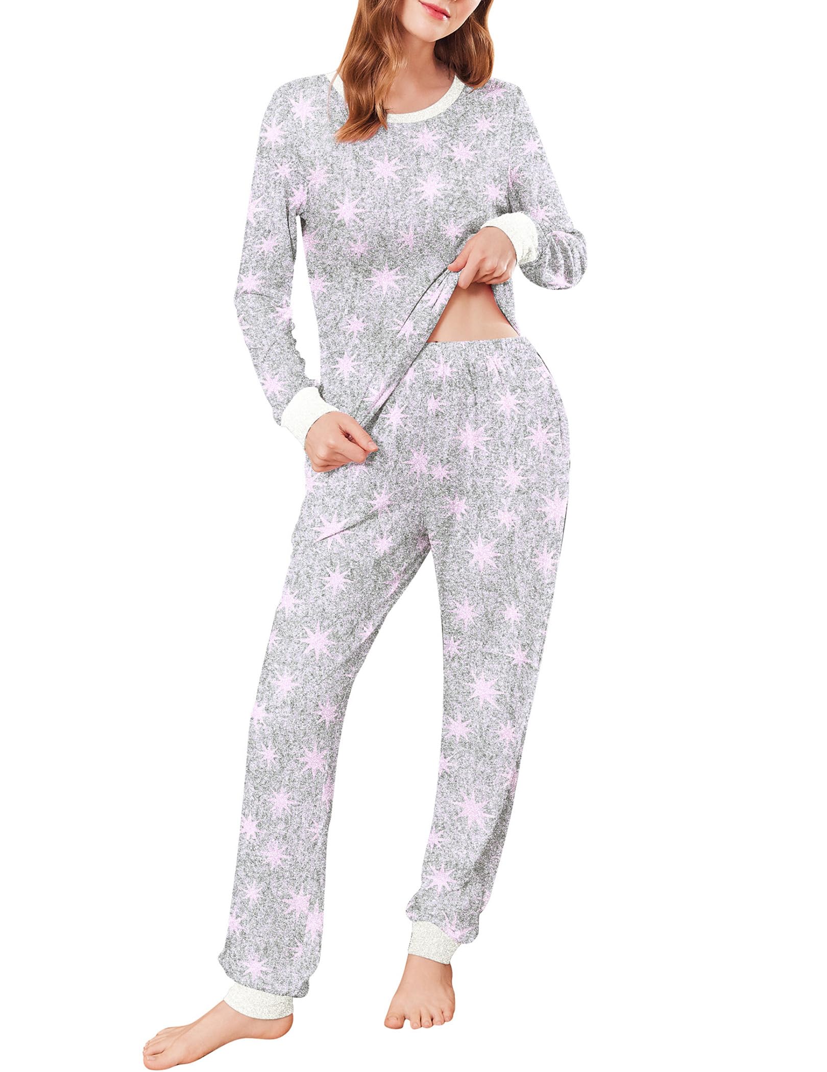 Ekouaer Women's Pajama Set - Soft Long Sleeve Top & Jogger Pants with Pockets - Cozy Lounge Wear for Sleep, Relaxing at Home & Travel