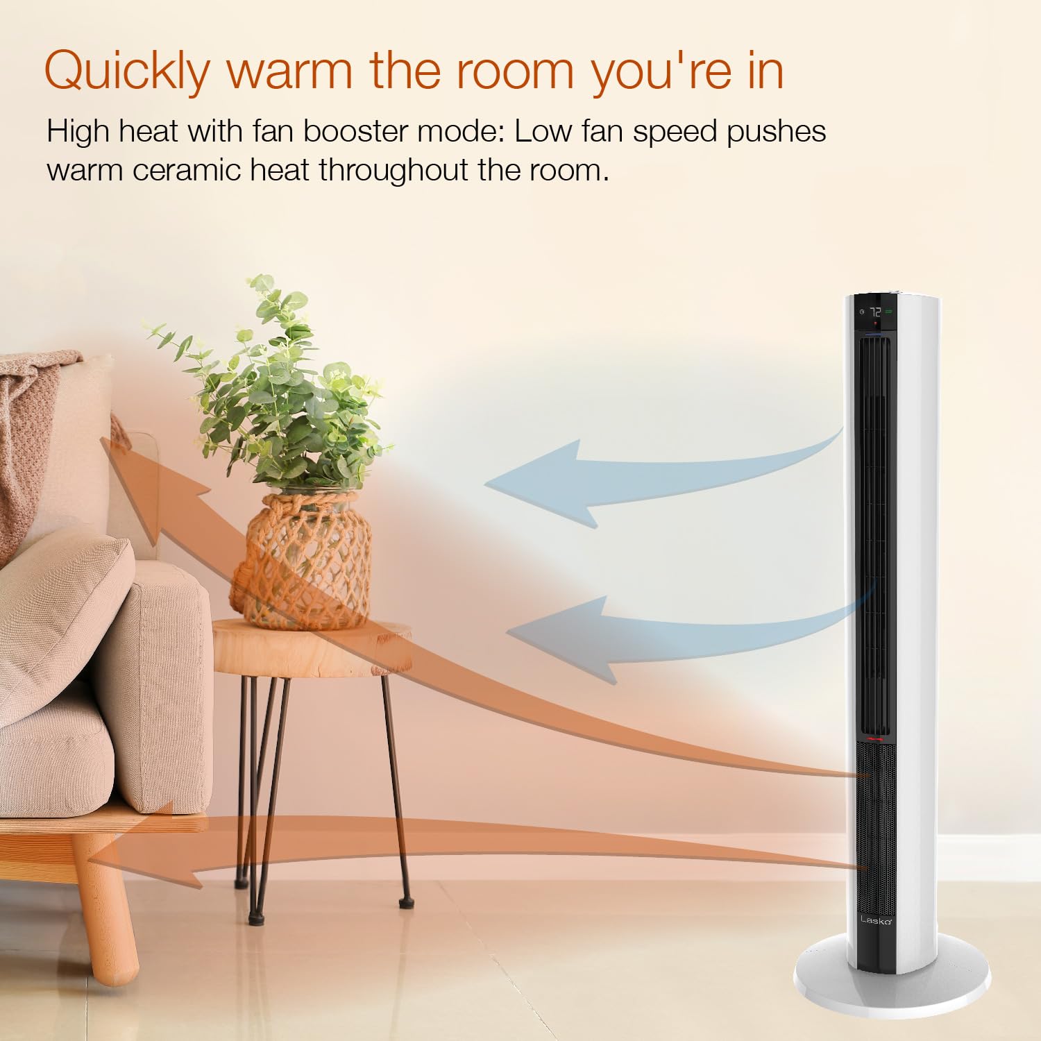 Lasko 1500W 4-Speed Bladeless Tower Fan & Space Heater with Remote - Quiet Operation, 3 Heat Settings, White - Perfect for Bedroom, Office & Home Cooling & Heating