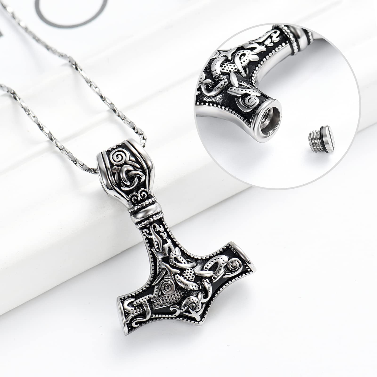 Mjolnir Thor's Hammer Cremation Jewelry Pendant - Memorial Ash Urn Necklace for Men & Women - Mini Keepsake Urn for Ashes - Perfect for Viking-Themed Memorials & Norse Tribute Gifts