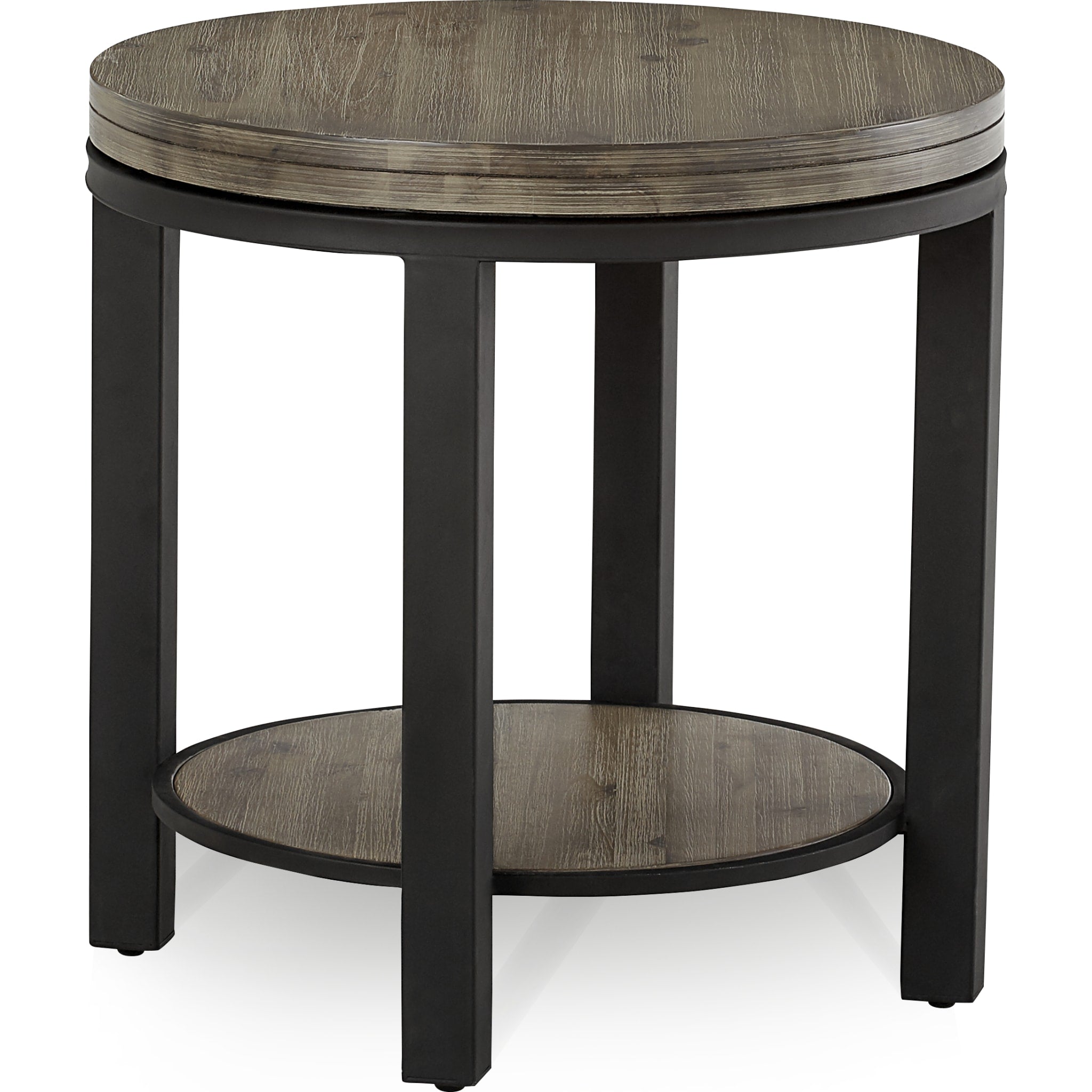 Solid Wood and Metal Round End Table in Washed Grey - Modern Side Table for Living Room, Bedroom & Office - Durable Coffee Table with Rustic Industrial Design