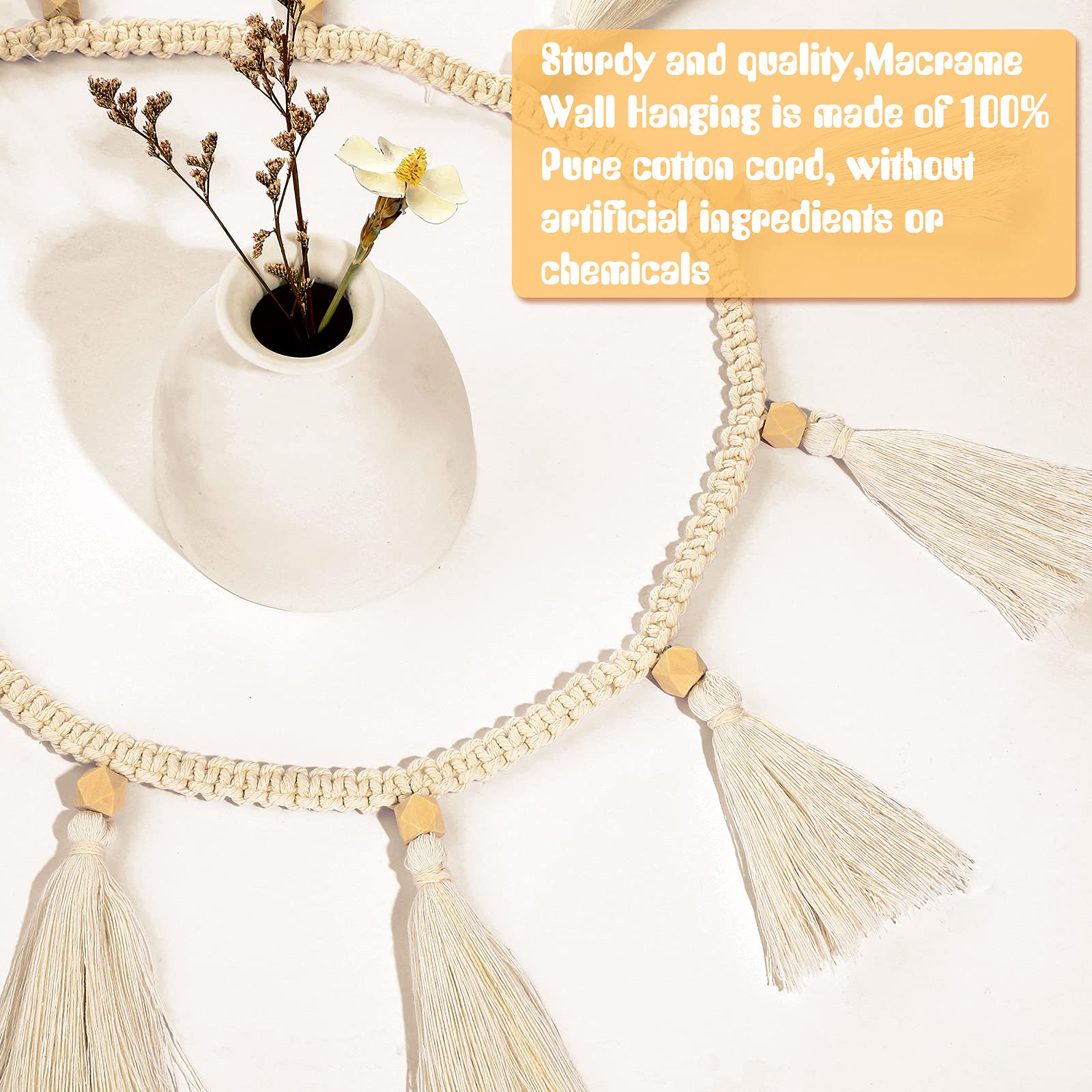 Boho Macrame Tassel Garland - 4 Pack 47.2 Inch Hanging Decor for Classroom, Nursery, Birthday Party, Bedroom & Dorm | Perfect for Boho Chic Home Decor, Baby Showers & Wedding Backdrops